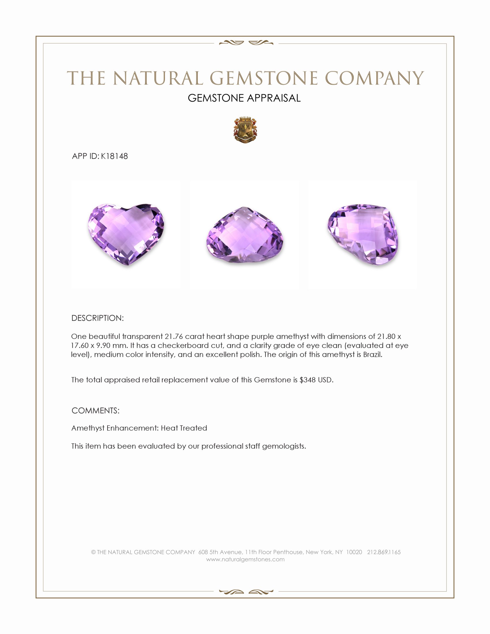 21.76 Ct. Amethyst from Brazil