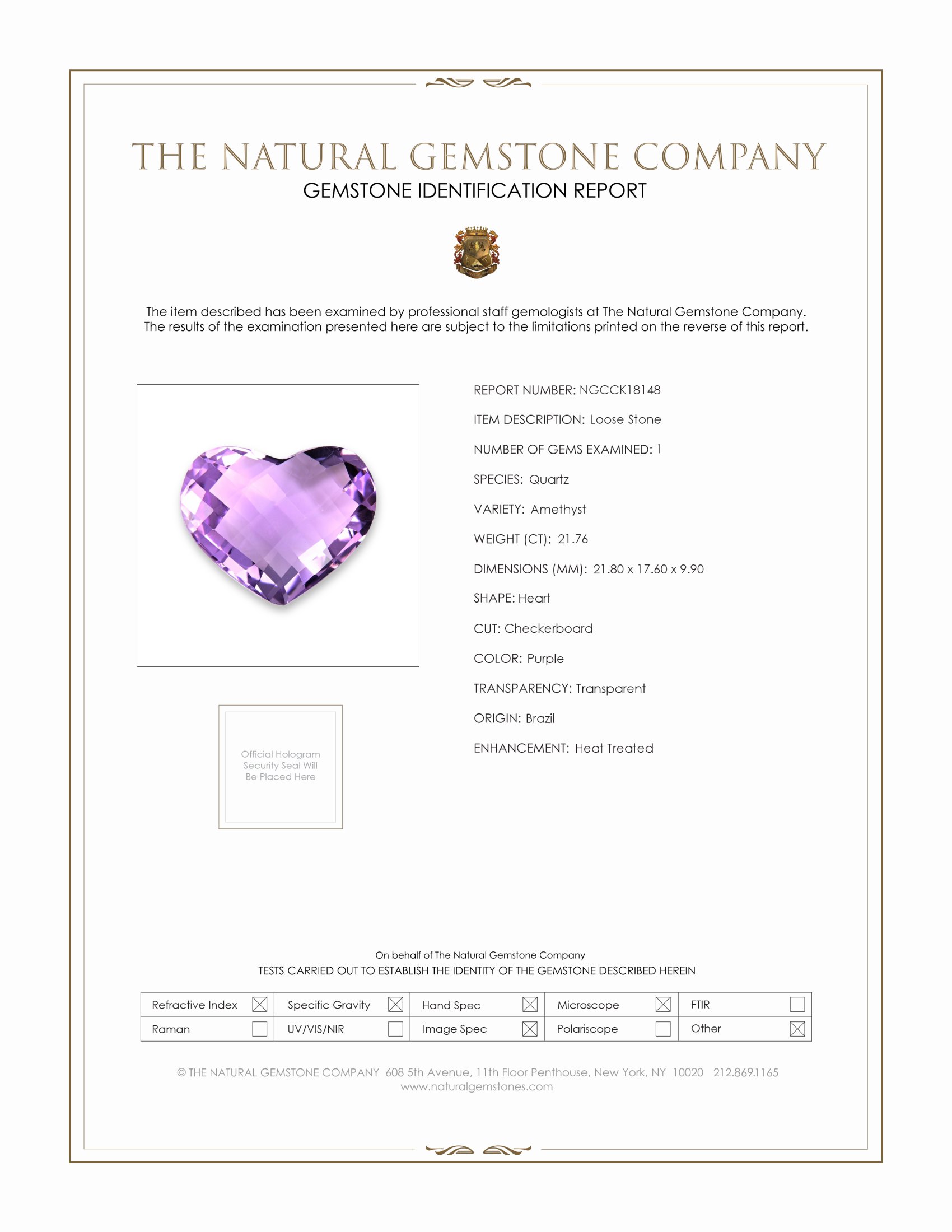 21.76 Ct. Purple Amethyst from Brazil