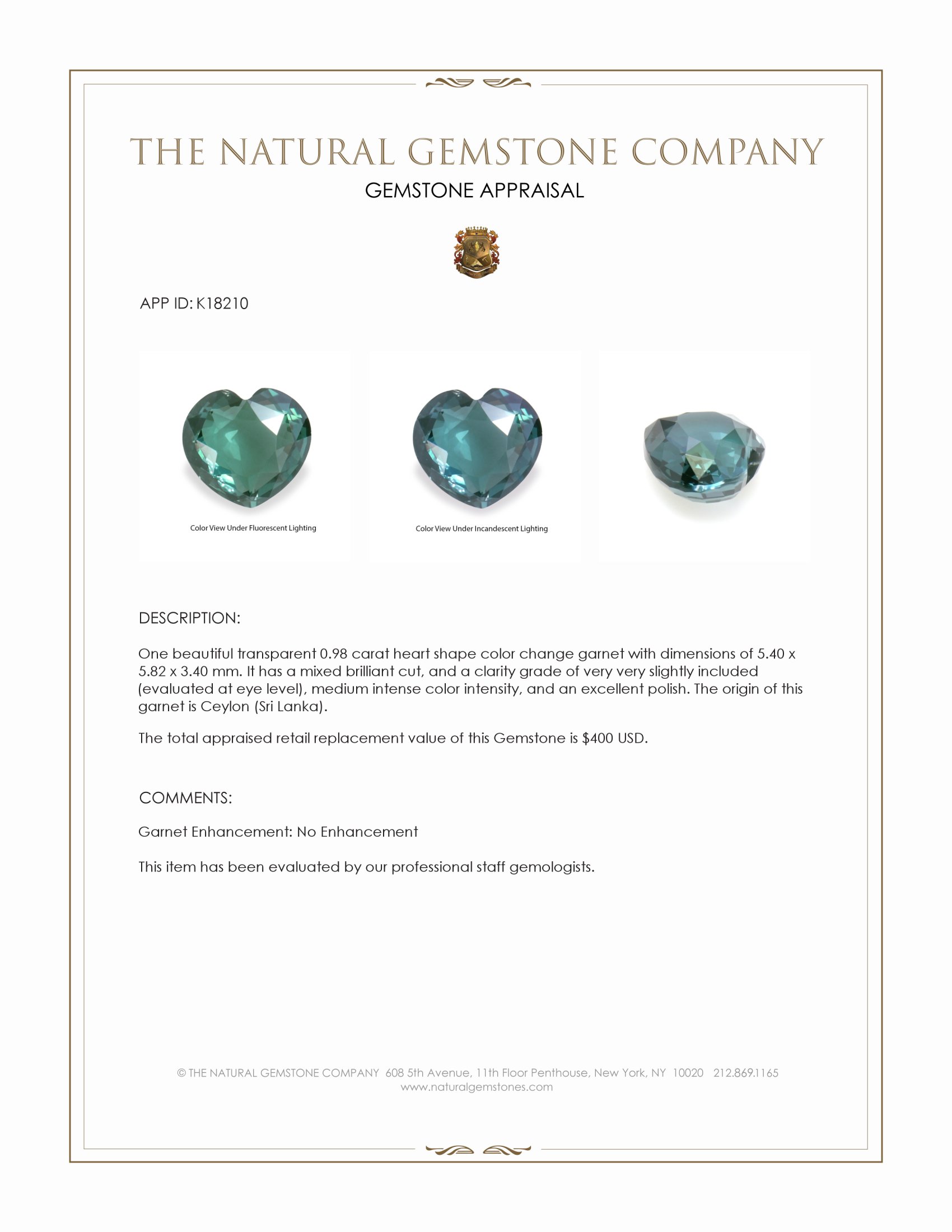 0.98 Ct. Garnet from Ceylon (Sri Lanka)