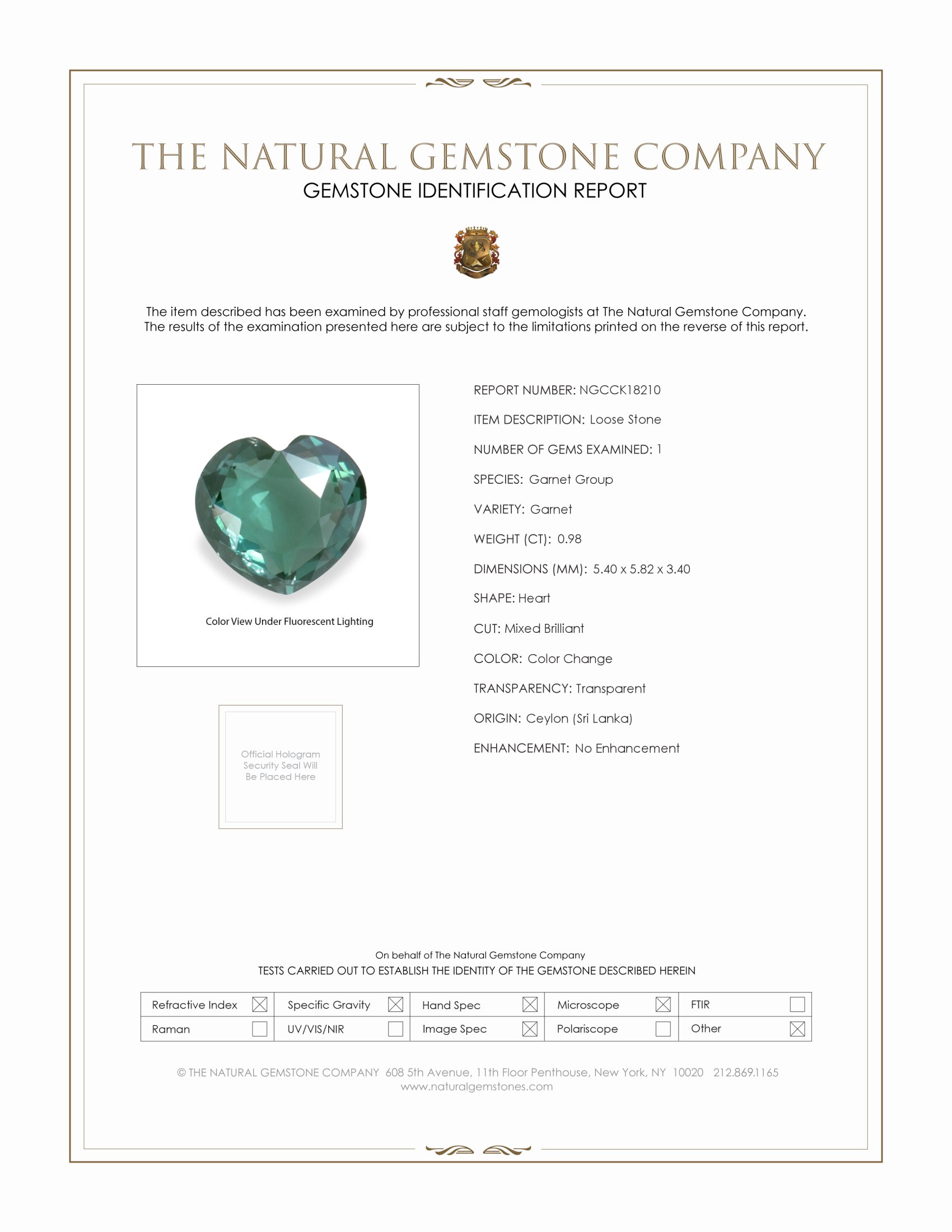 0.98 Ct. Color Change Garnet from Ceylon (Sri Lanka)