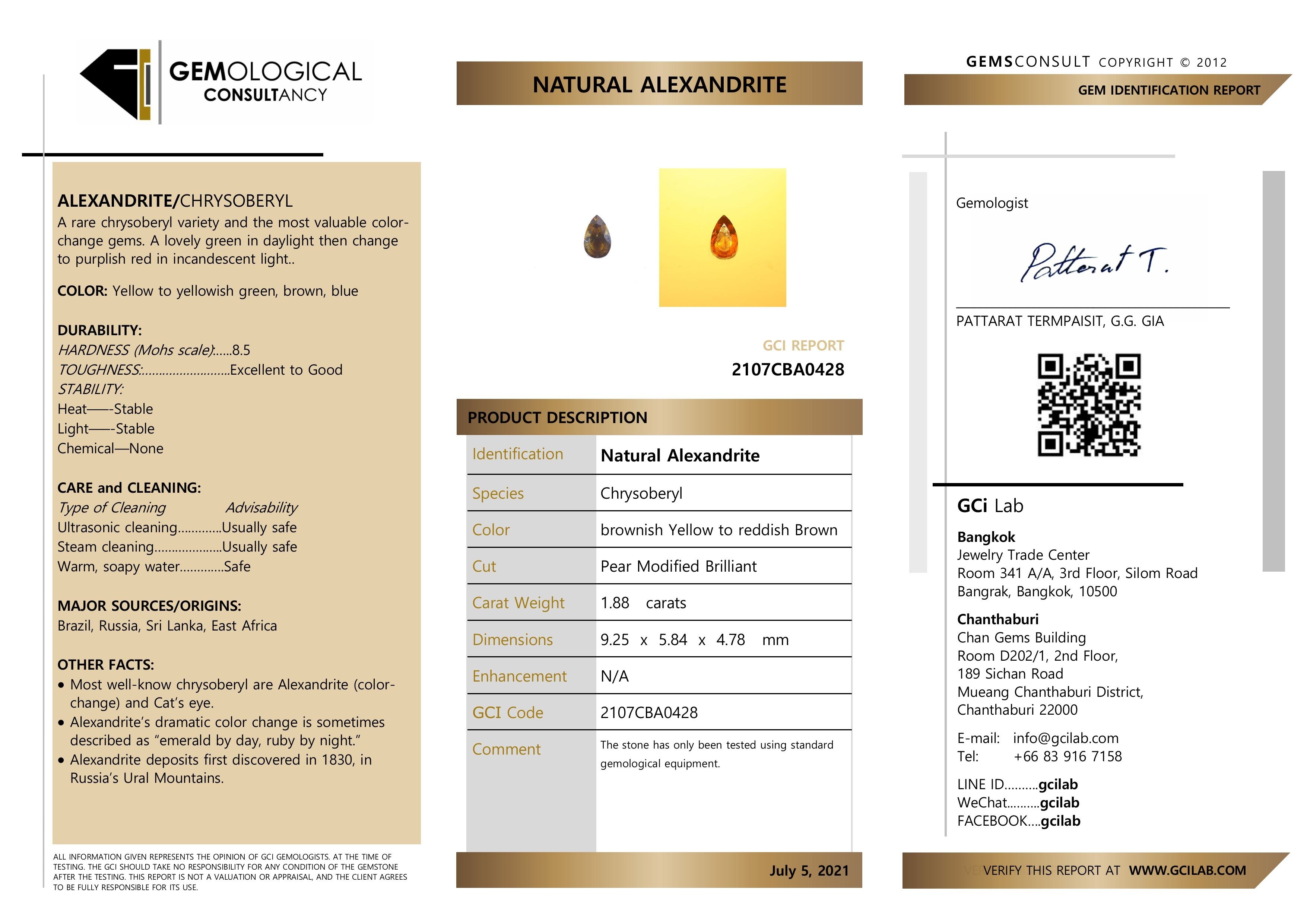 1.88 Ct. Alexandrite from Ceylon (Sri Lanka)