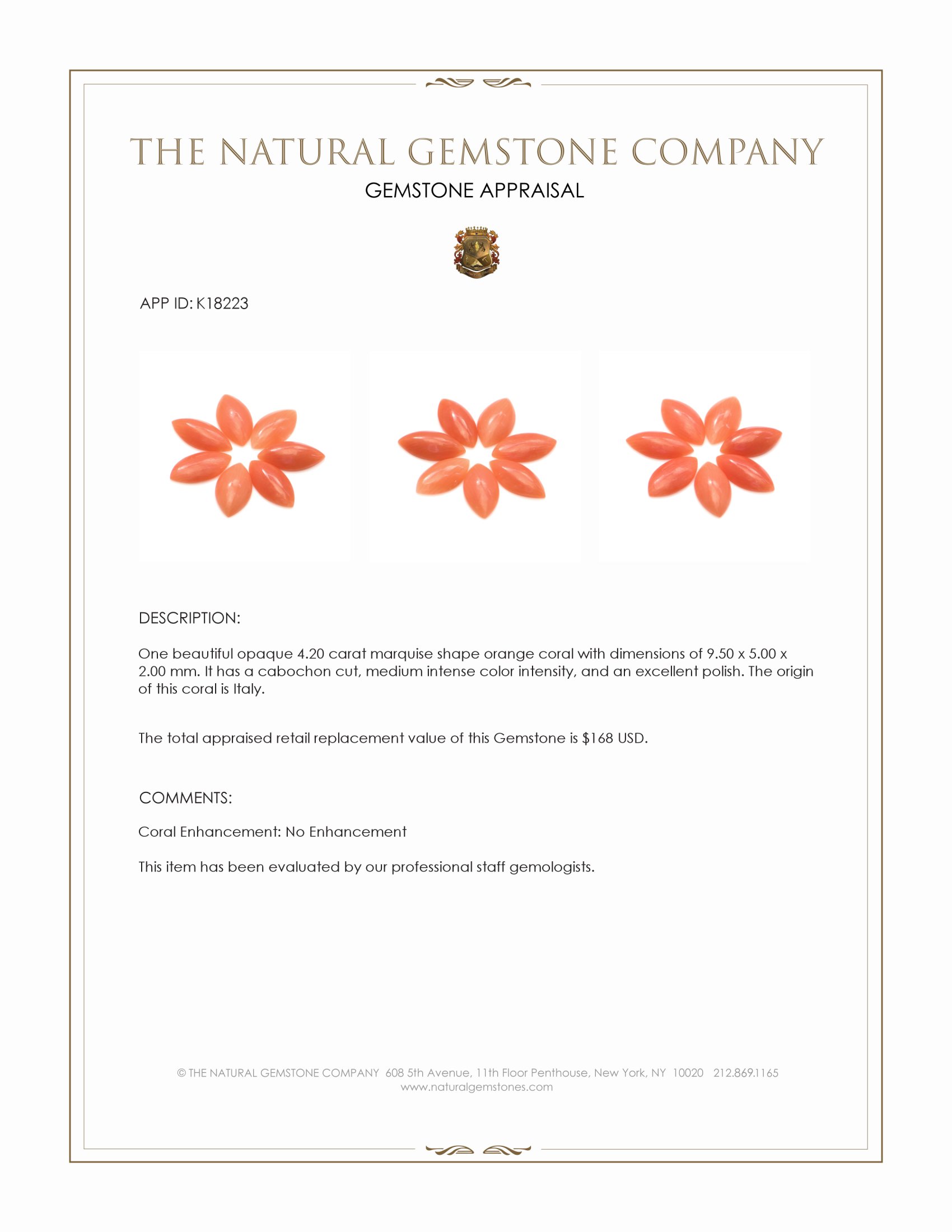 4.20 Ct. Cabochon Coral from Italy