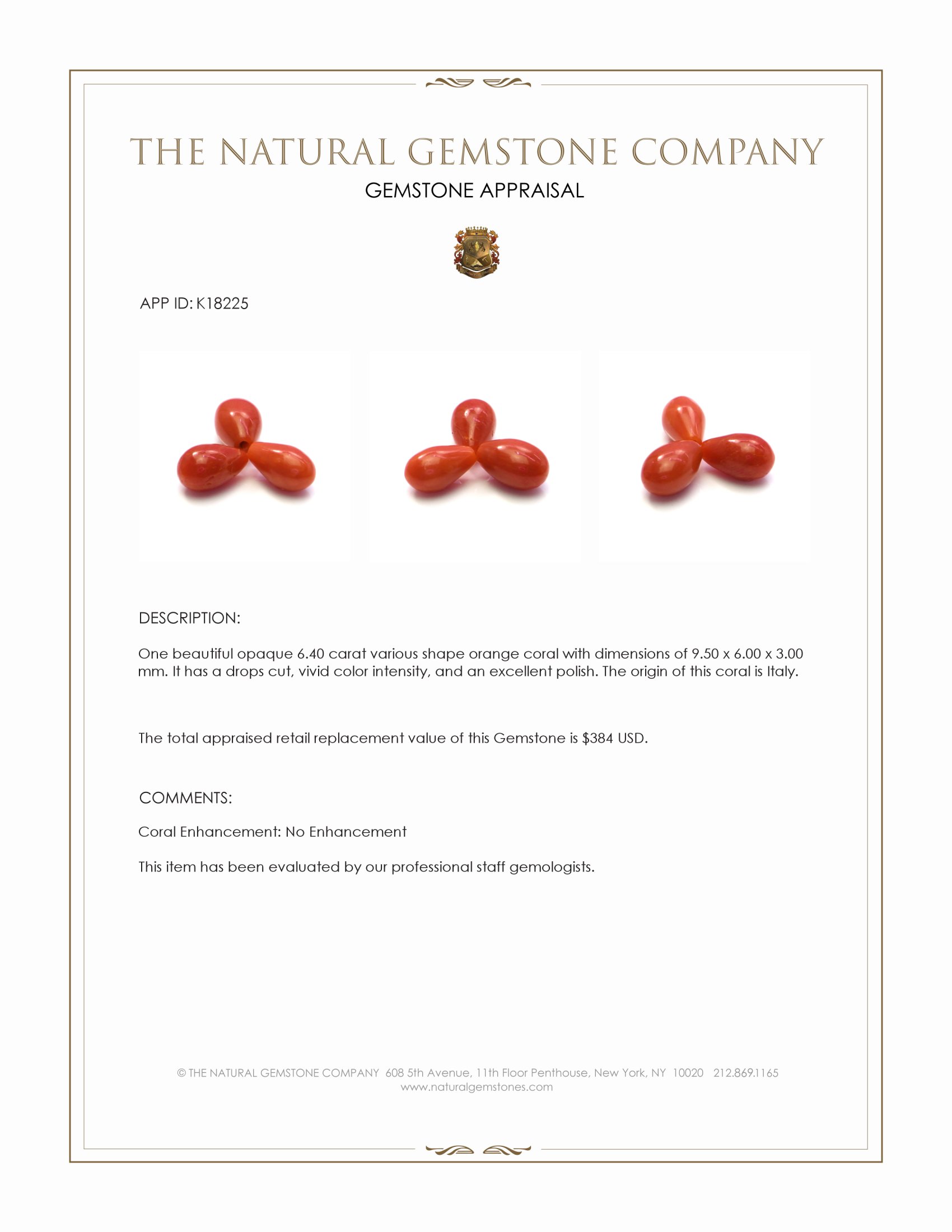 6.40 Ct. Coral from Italy