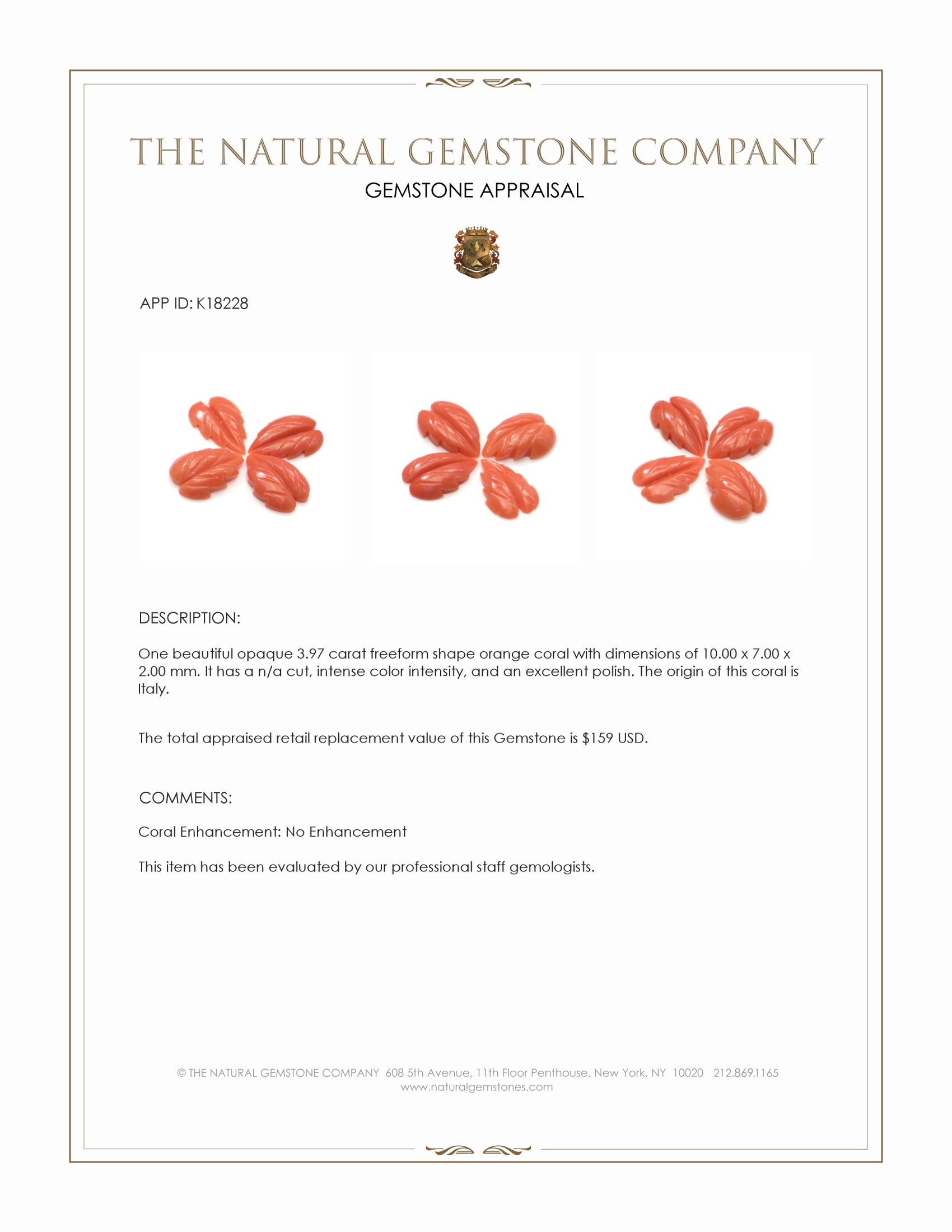 3.97 Ct. Coral from Italy