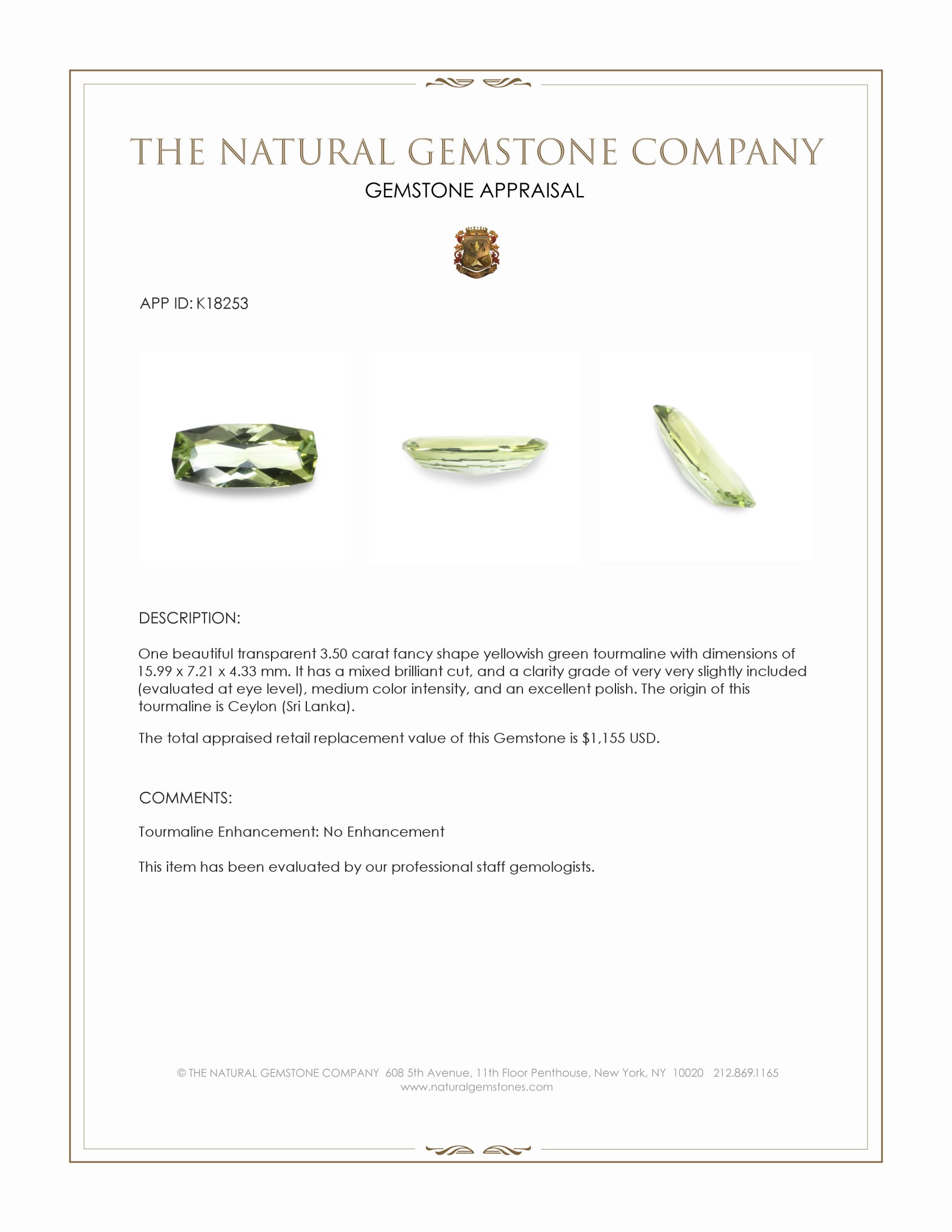 3.50 Ct. Tourmaline from Ceylon (Sri Lanka)