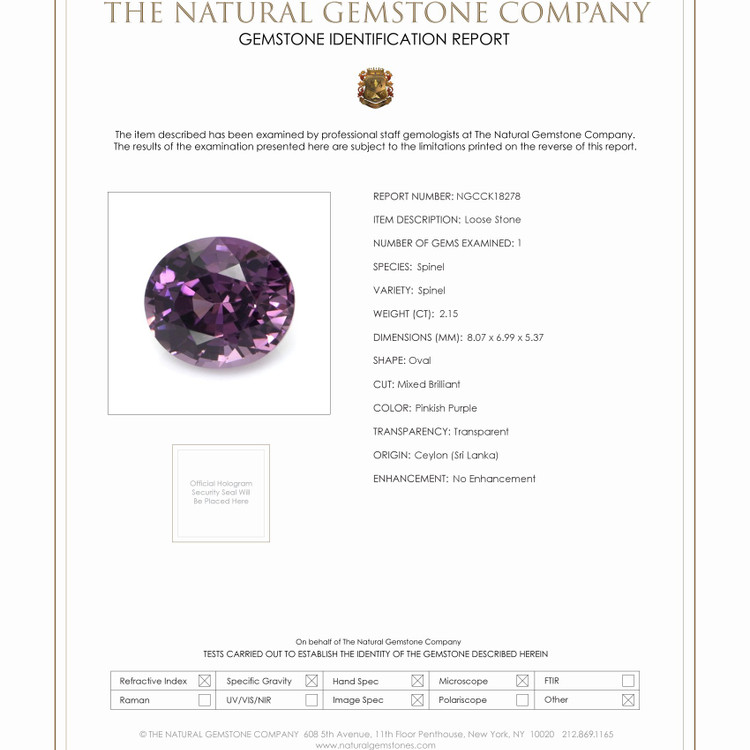 2.15 Ct. Spinel from Ceylon (Sri Lanka)