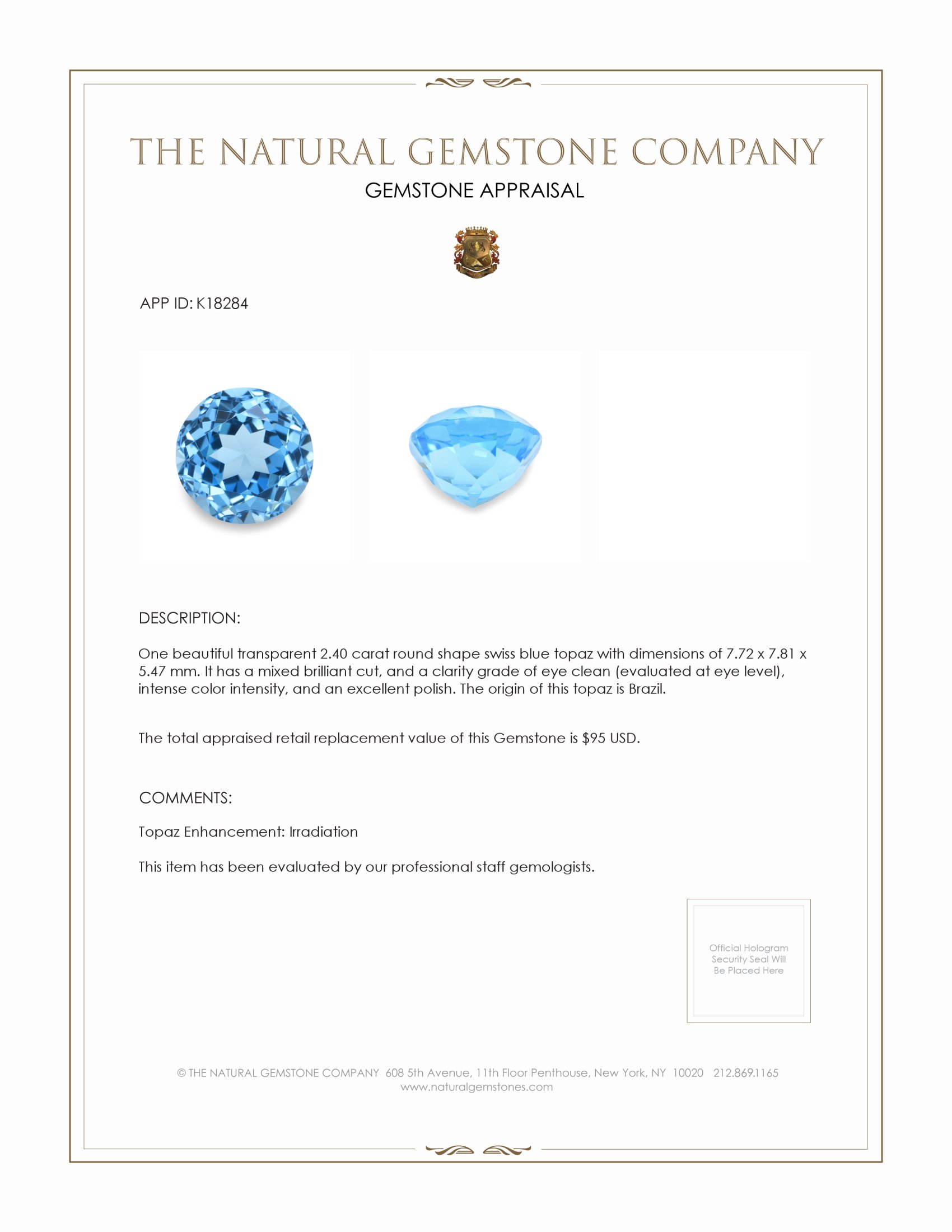 2.40 Ct. Topaz from Brazil