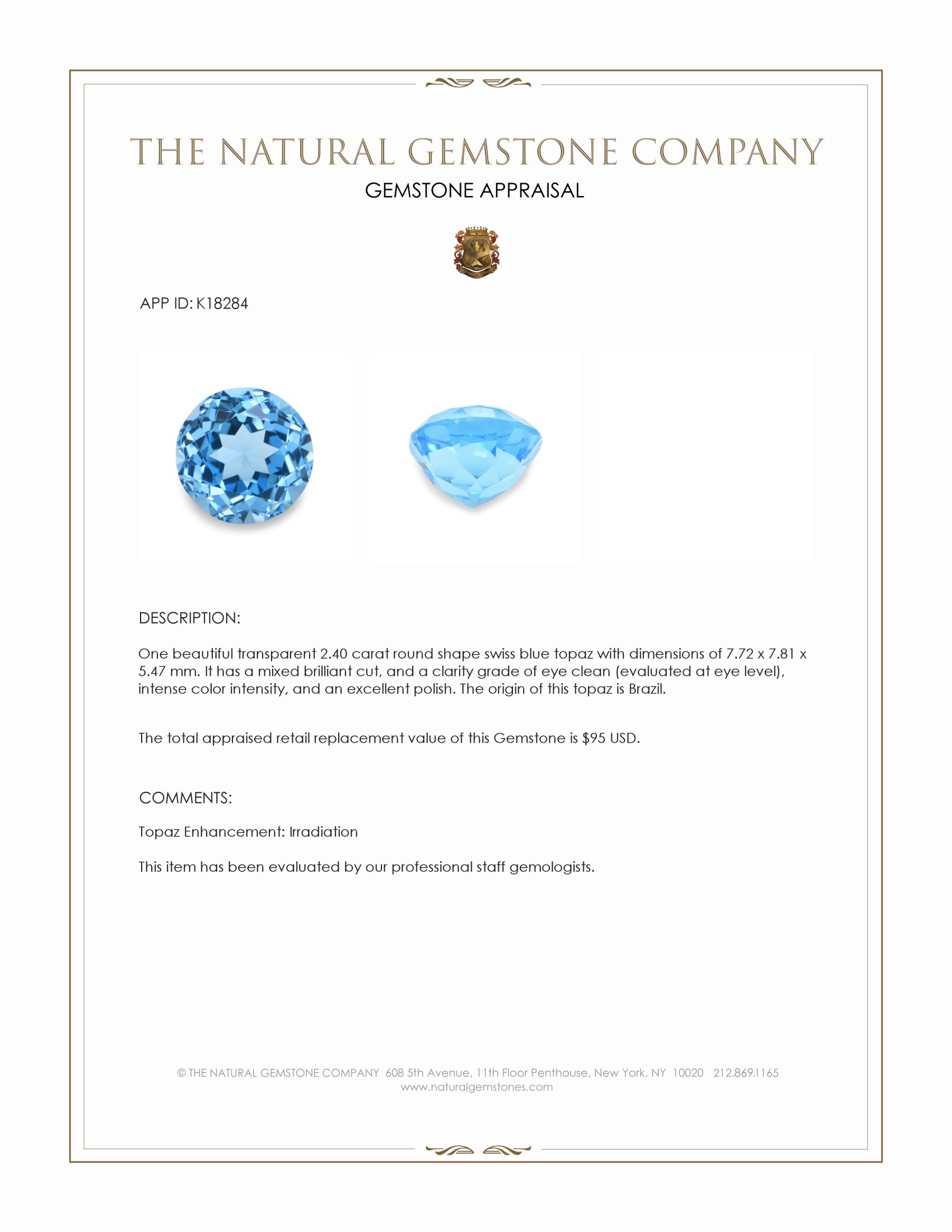 2.40 Ct. Topaz from Brazil