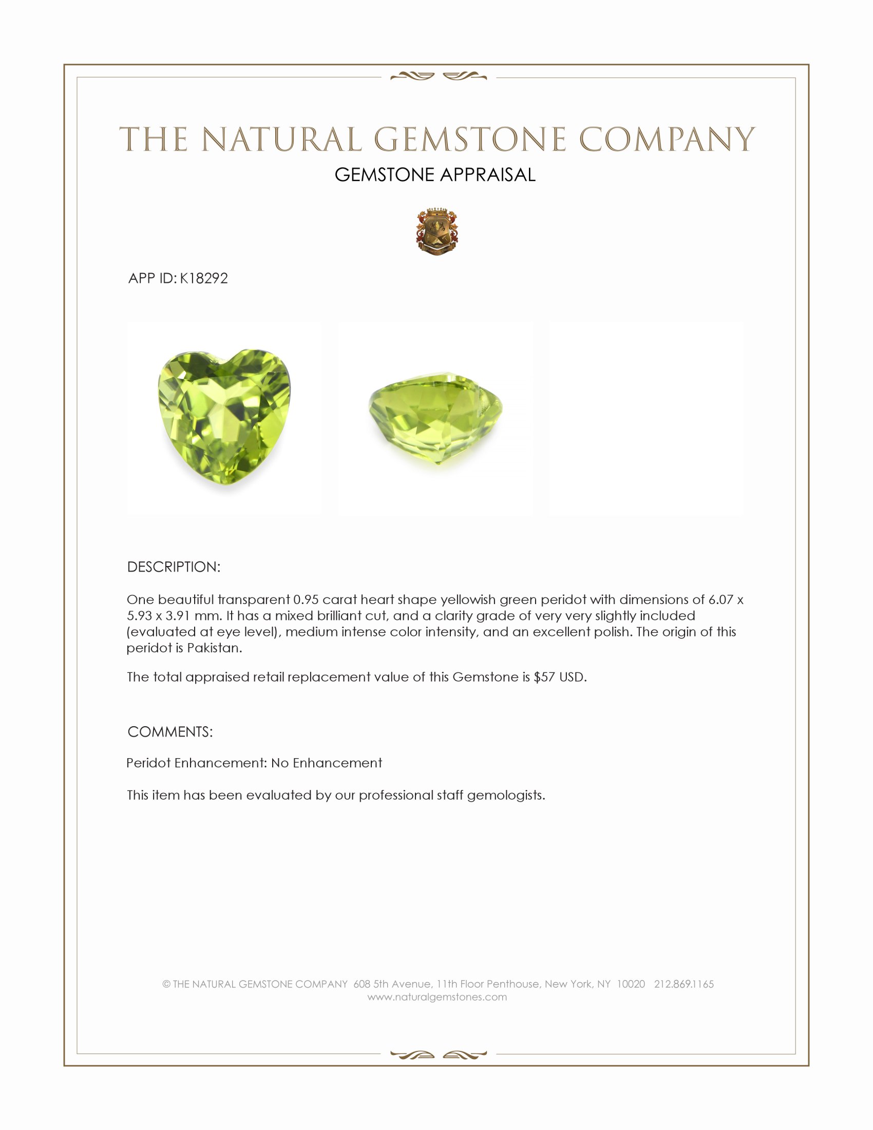 0.95 Ct. Peridot from Pakistan