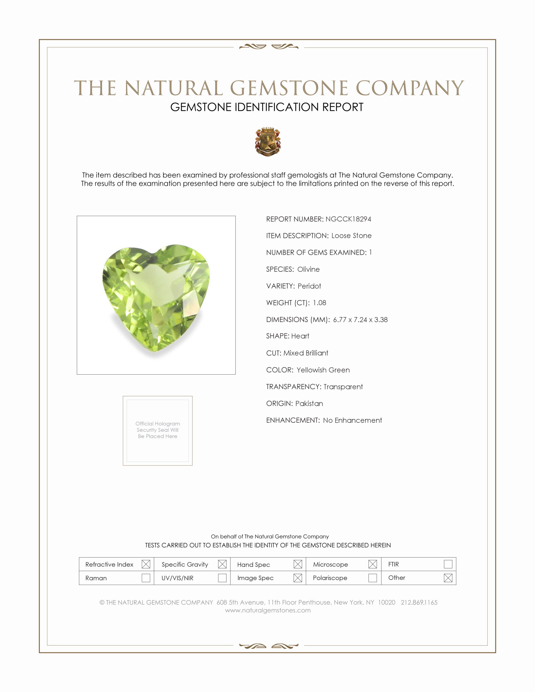 1.08 Ct. Yellowish Green Peridot from Pakistan