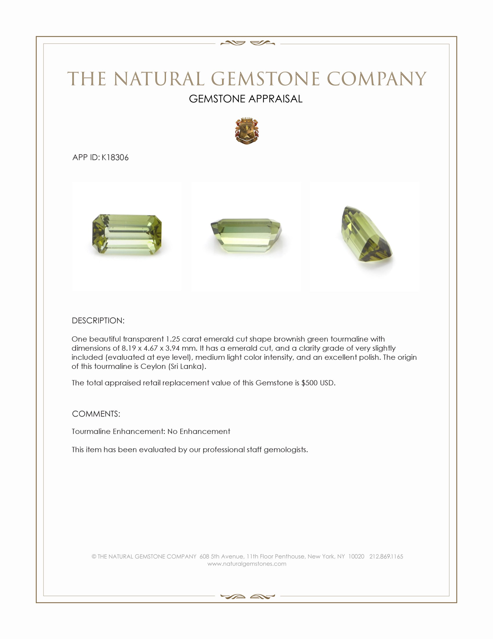 1.25 Ct. Tourmaline from Ceylon (Sri Lanka)