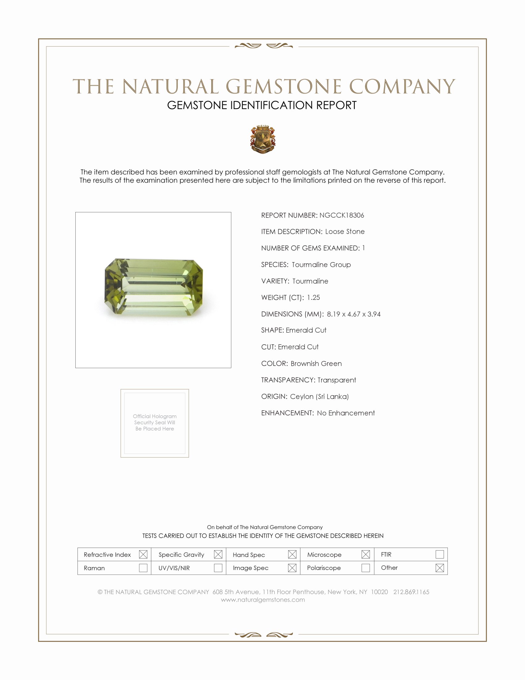 1.25 Ct. Tourmaline from Ceylon (Sri Lanka)