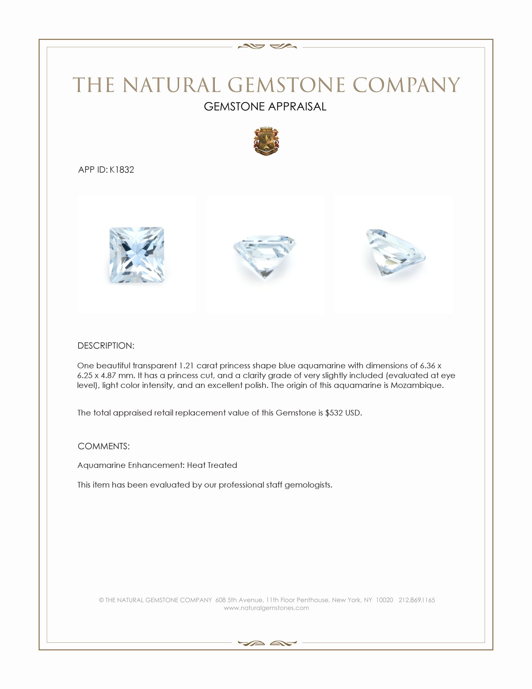 1.21 Ct. Aquamarine from Mozambique