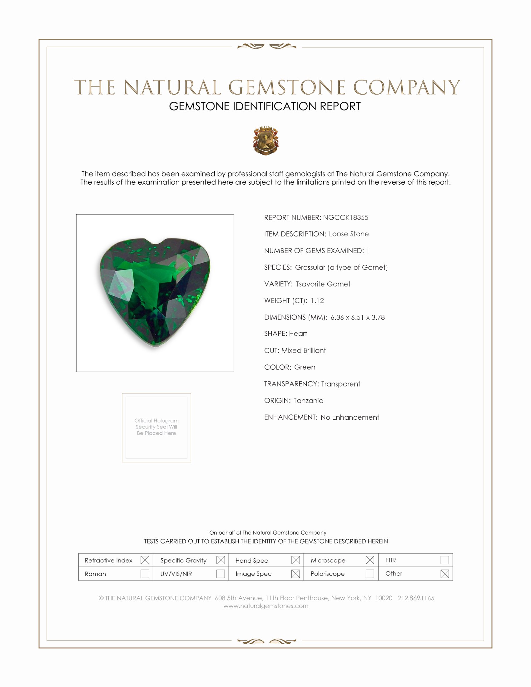 1.12 Ct. Tsavorite Garnet from Tanzania