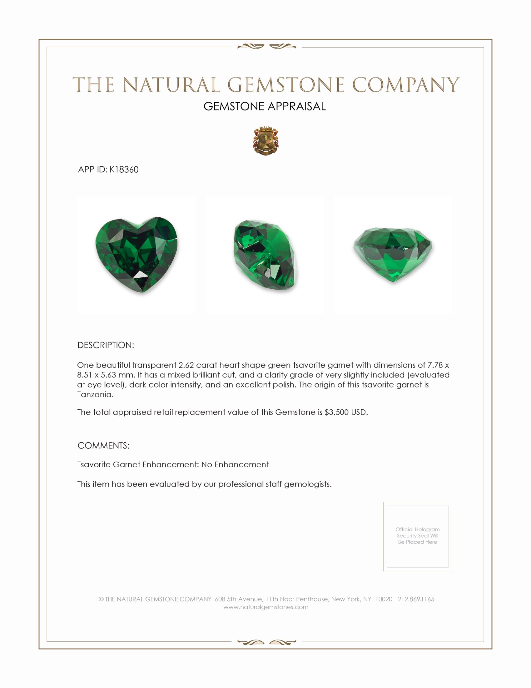2.62 Ct. Tsavorite Garnet from Tanzania