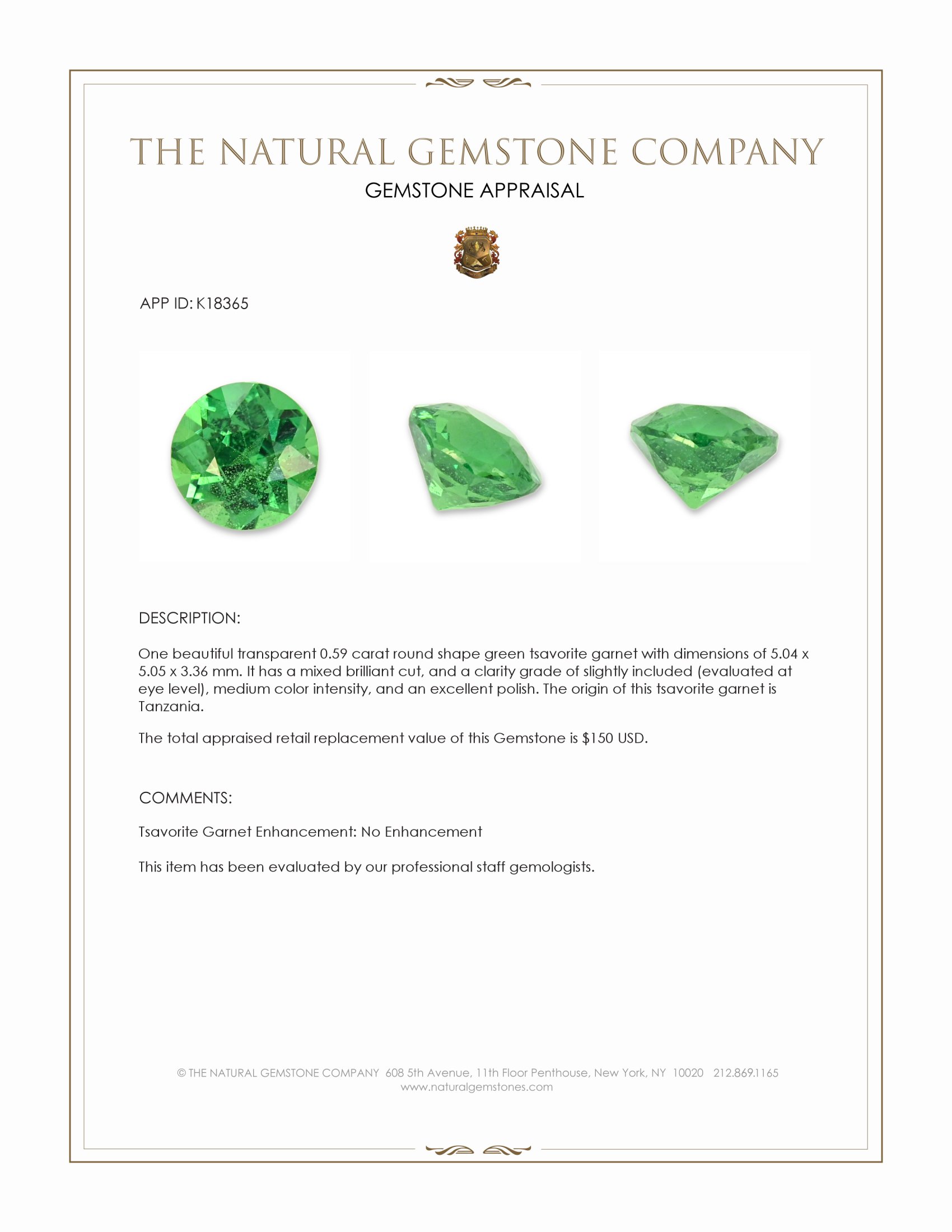 0.59 Ct. Tsavorite Garnet from Tanzania