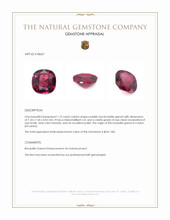1.72 Ct. Purplish Red Rhodolite Garnet from Ceylon (Sri Lanka) Appraisal