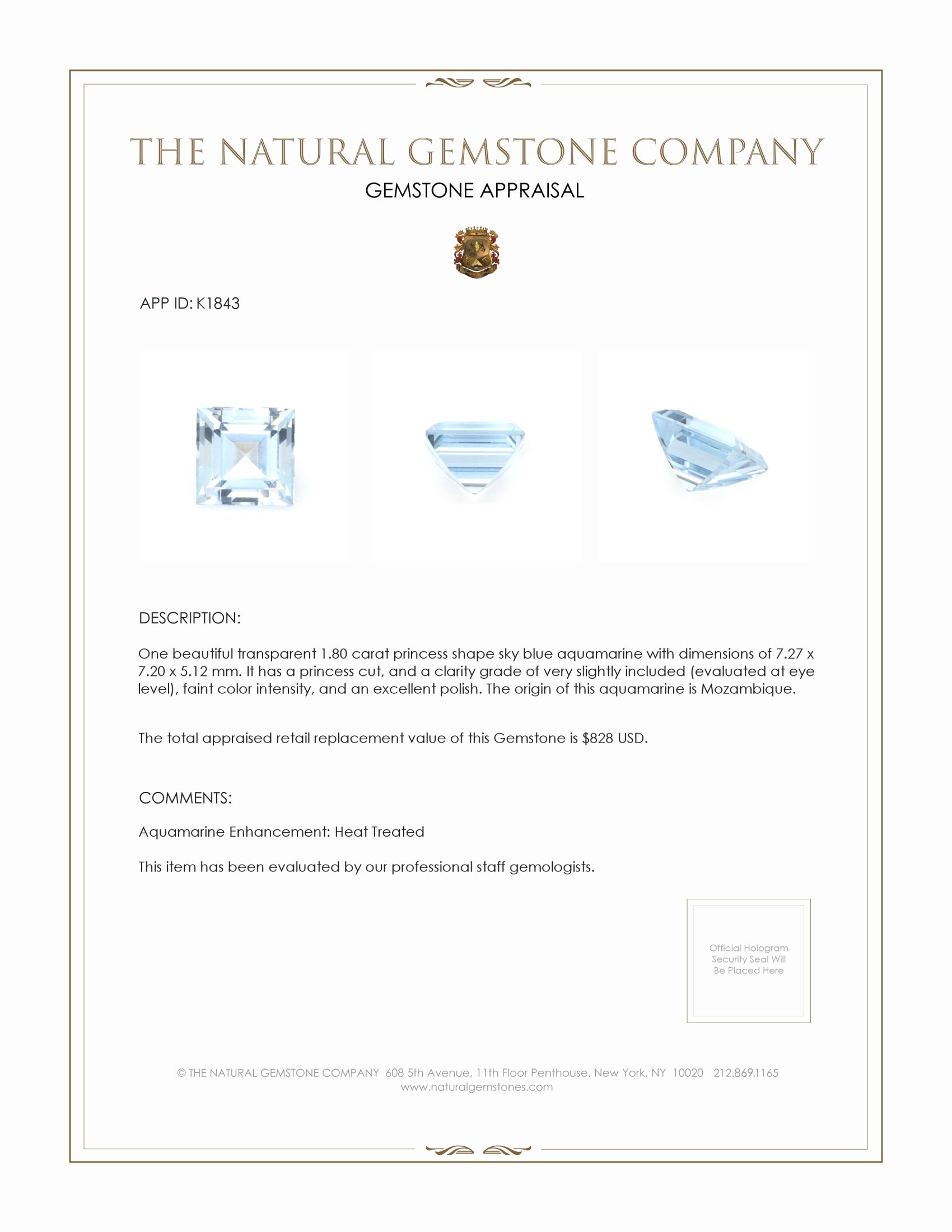 1.80 Ct. Aquamarine from Mozambique