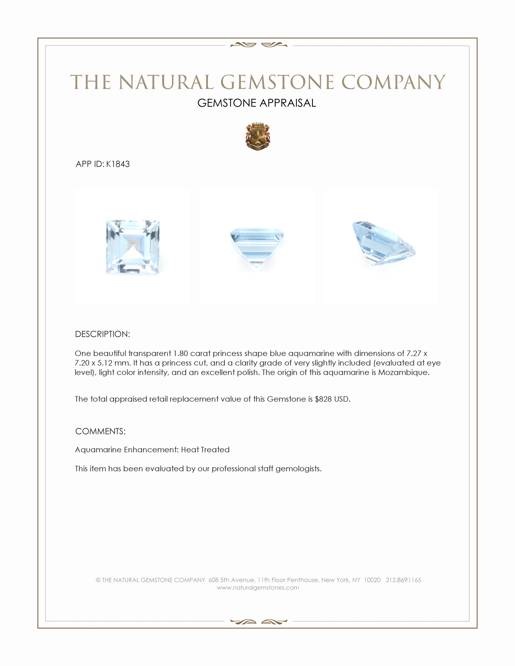 1.80 Ct. Aquamarine from Mozambique