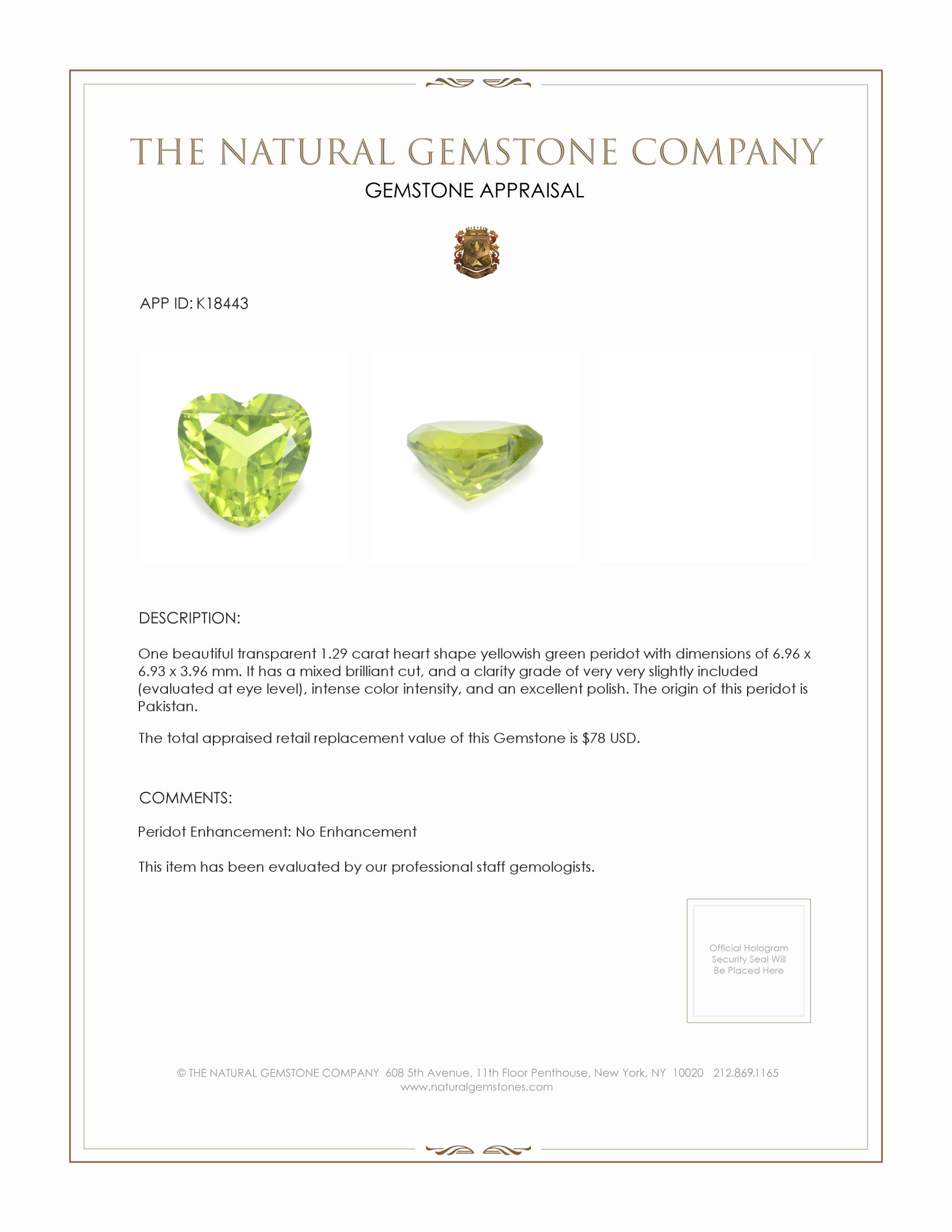 1.29 Ct. Peridot from Pakistan