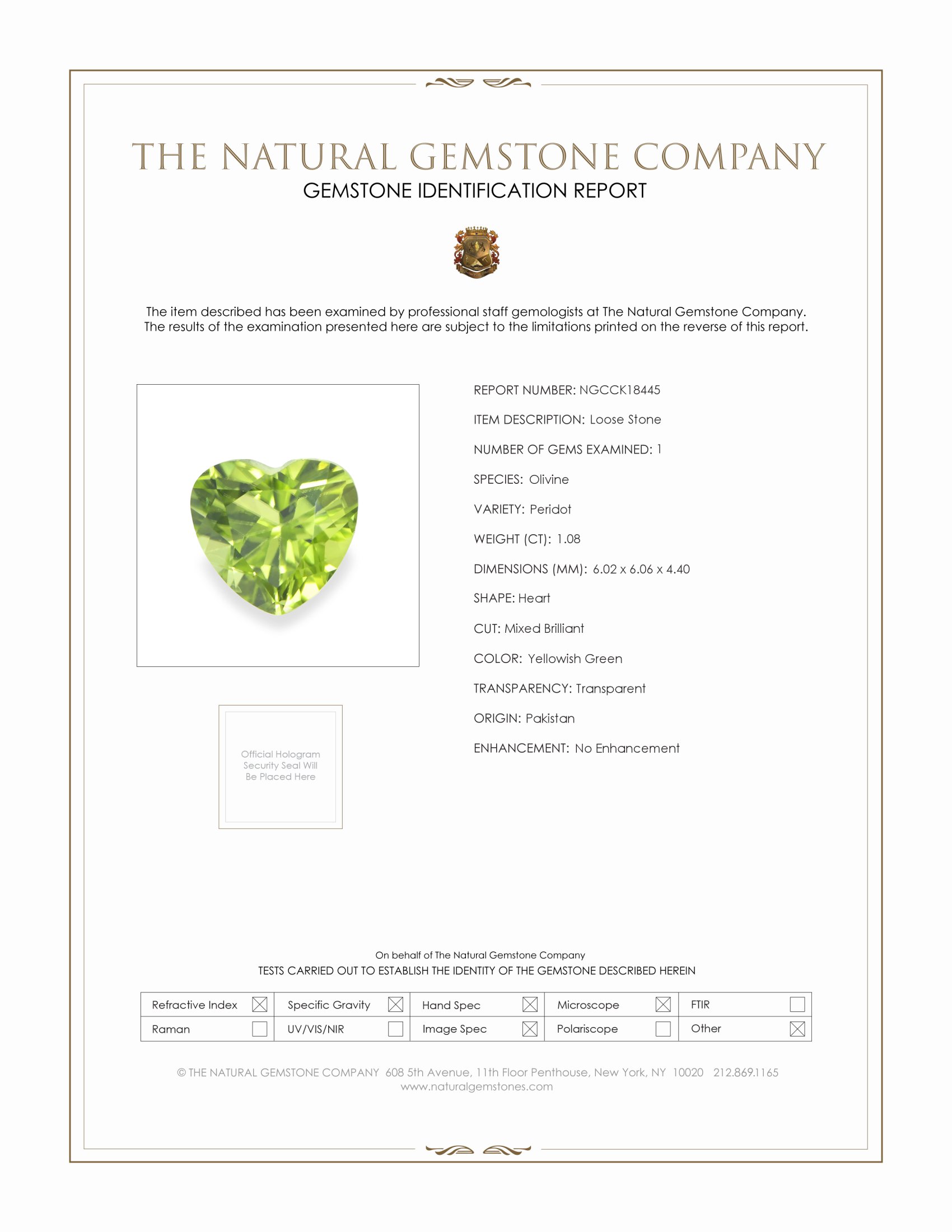 1.08 Ct. Yellowish Green Peridot from Pakistan