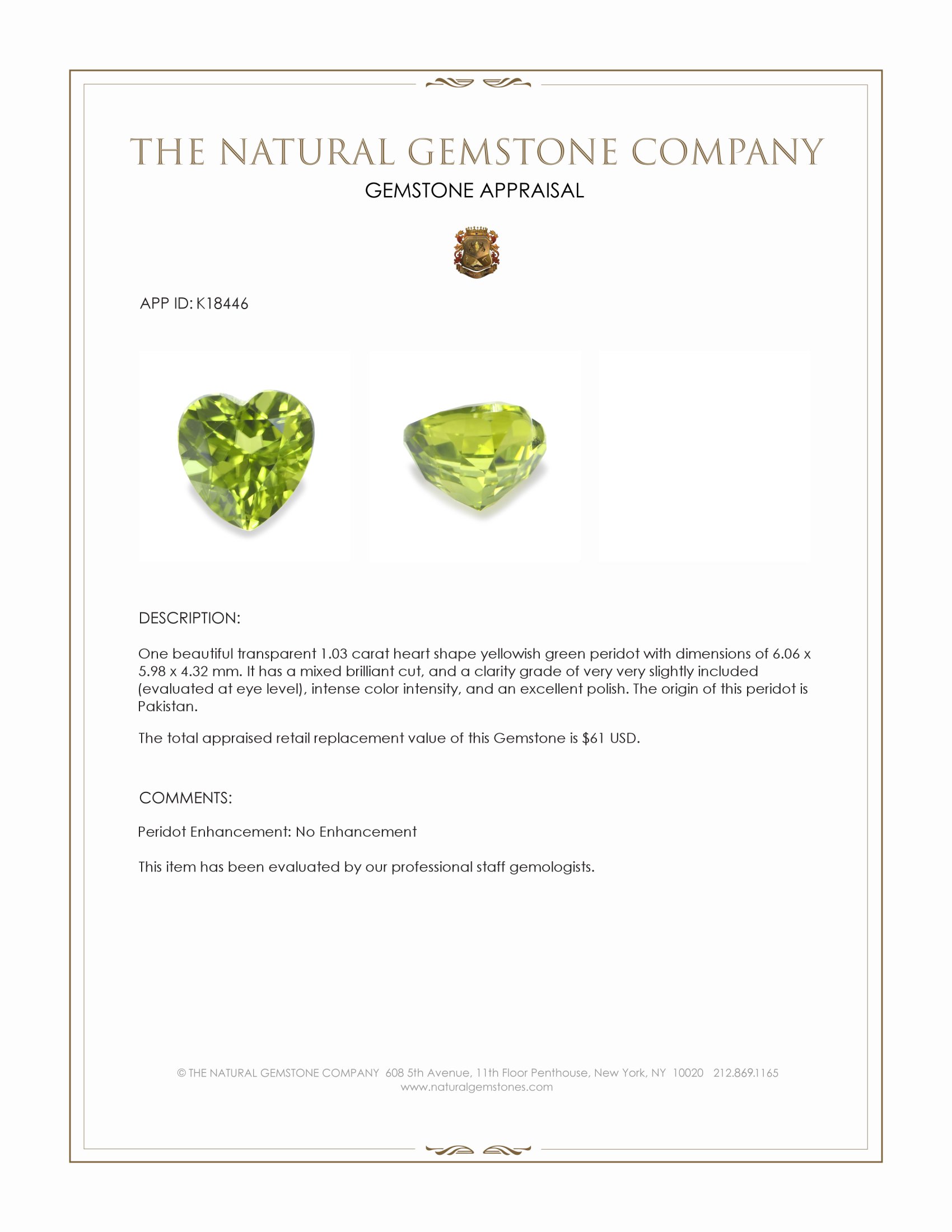 1.03 Ct. Peridot from Pakistan