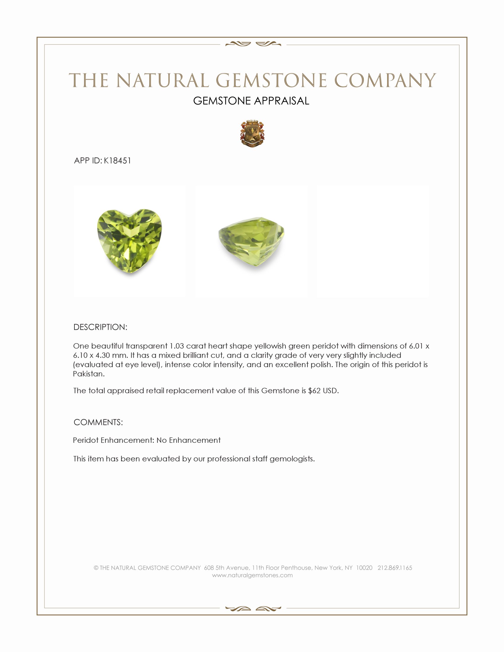 1.03 Ct. Peridot from Pakistan