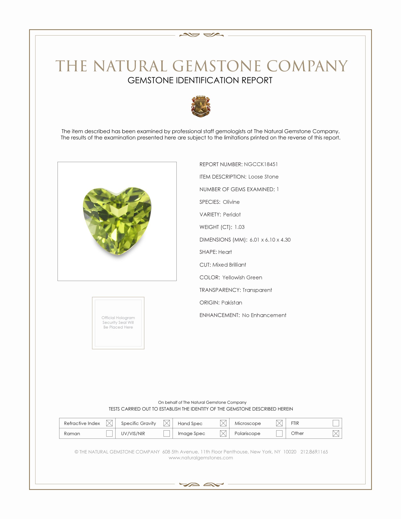 1.03 Ct. Yellowish Green Peridot from Pakistan