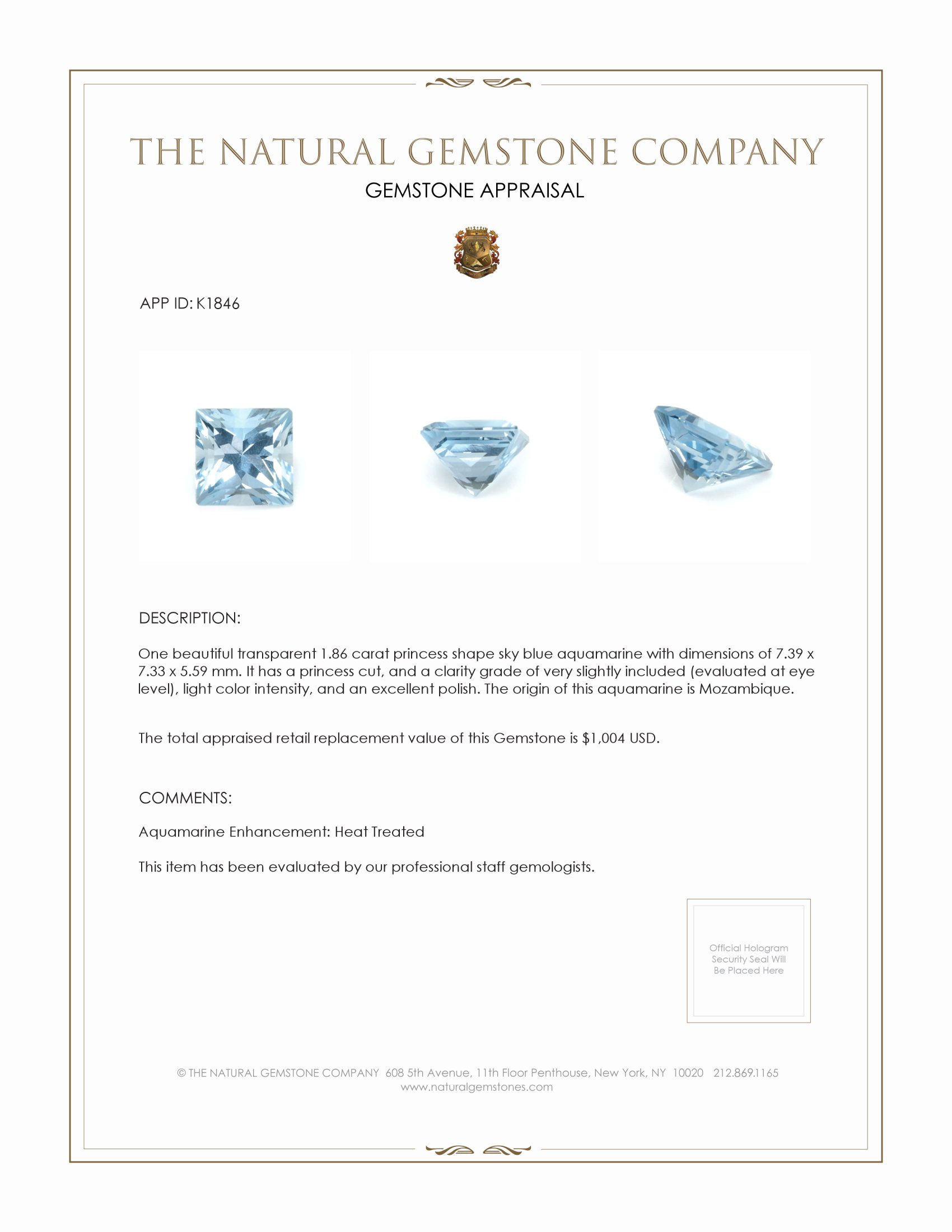 1.86 Ct. Aquamarine from Mozambique