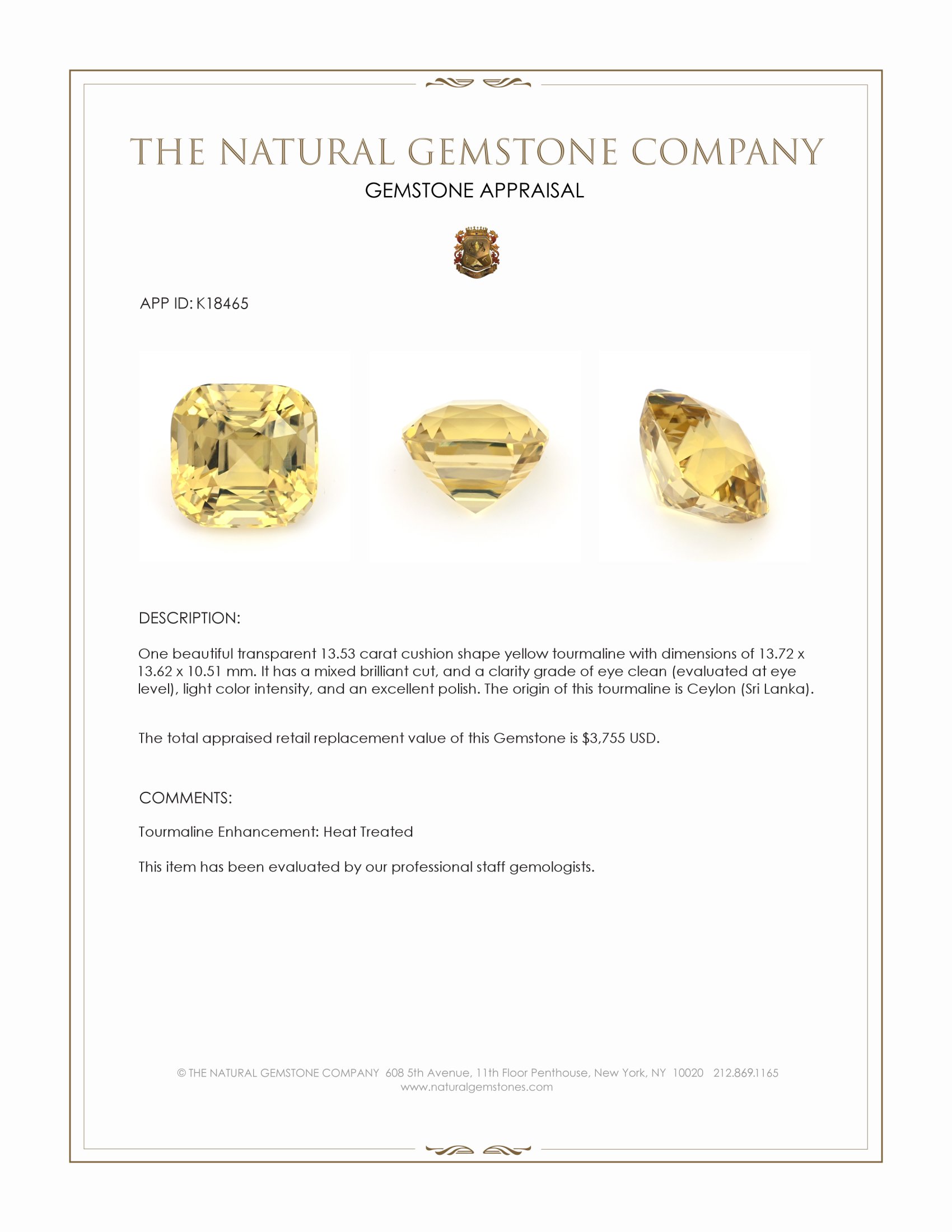 13.53 Ct. Tourmaline from Ceylon (Sri Lanka)