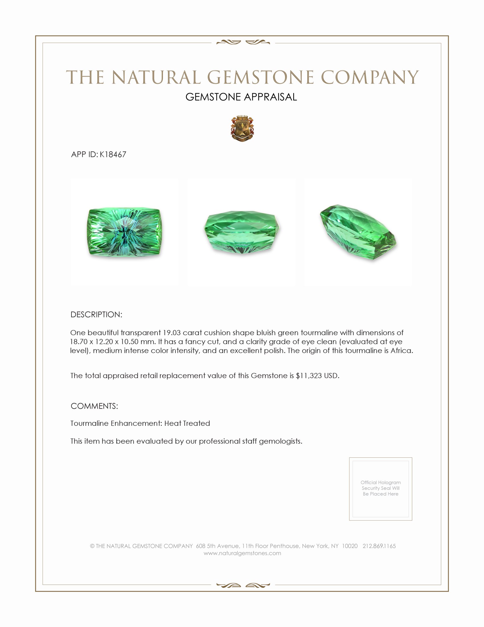 19.03 Ct. Tourmaline from Africa