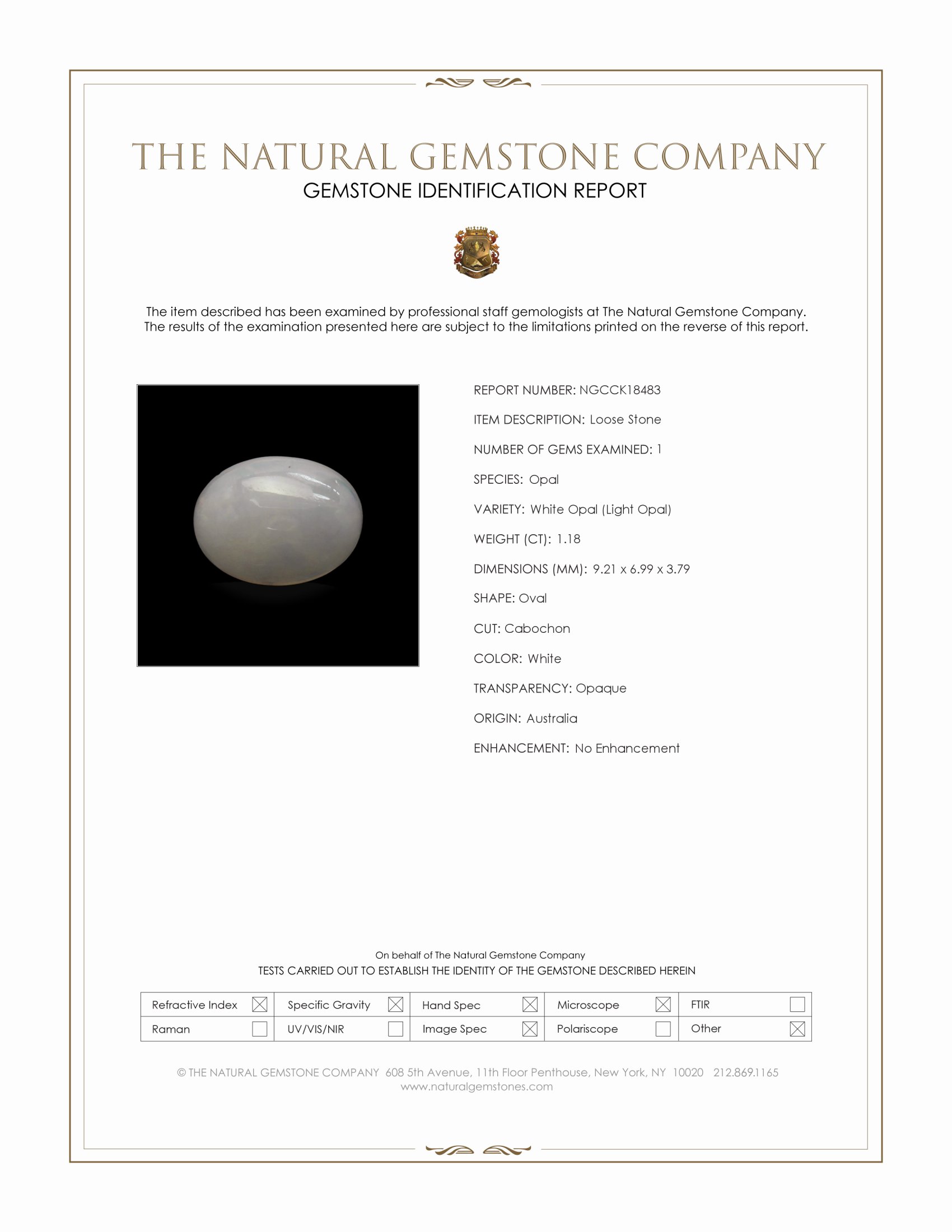 1.18 Ct. White Cabochon White Opal (Light Opal) from Australia