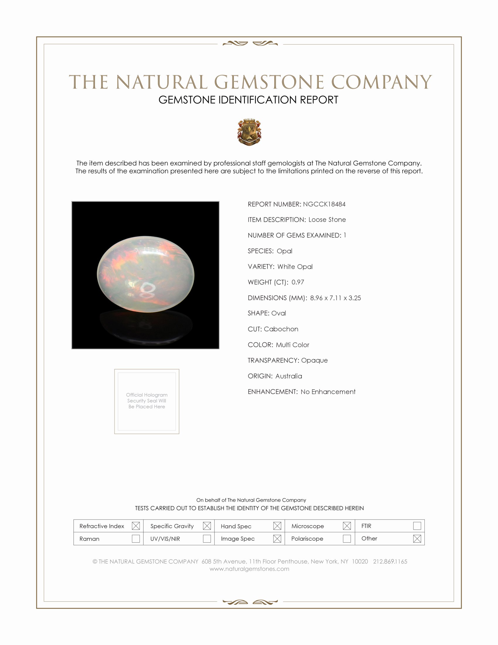 0.97 Ct. Cabochon White Opal from Australia