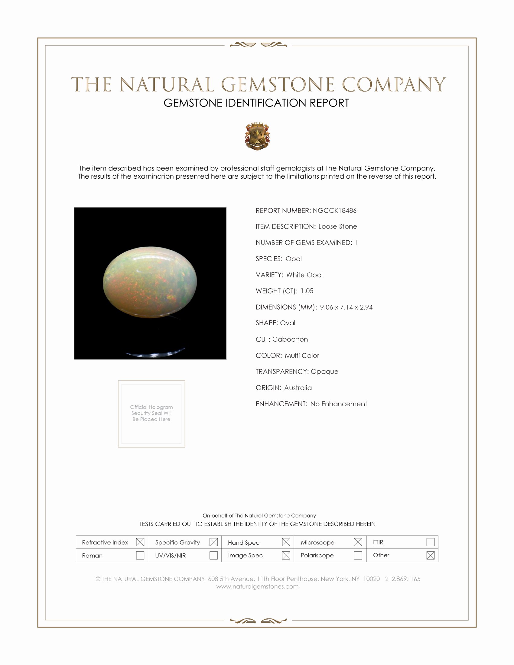 1.05 Ct. Cabochon White Opal from Australia