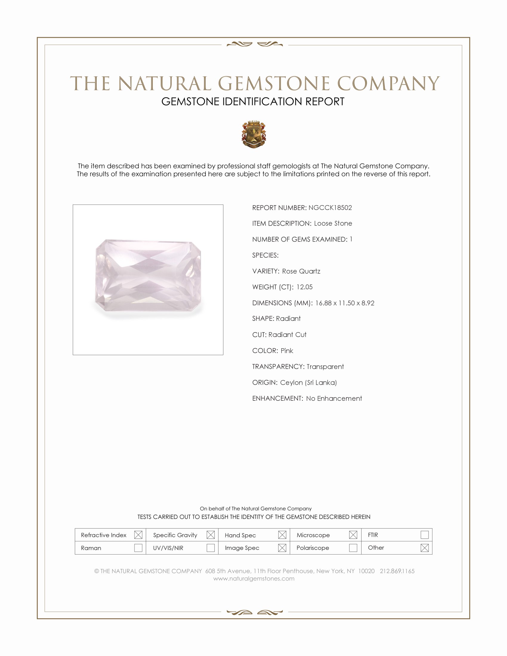 12.05 Ct. Rose Quartz from Ceylon (Sri Lanka)