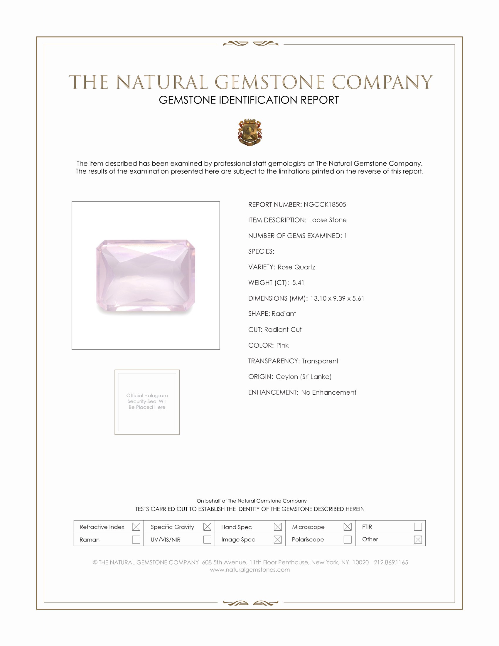 5.41 Ct. Pink Rose Quartz from Ceylon (Sri Lanka)