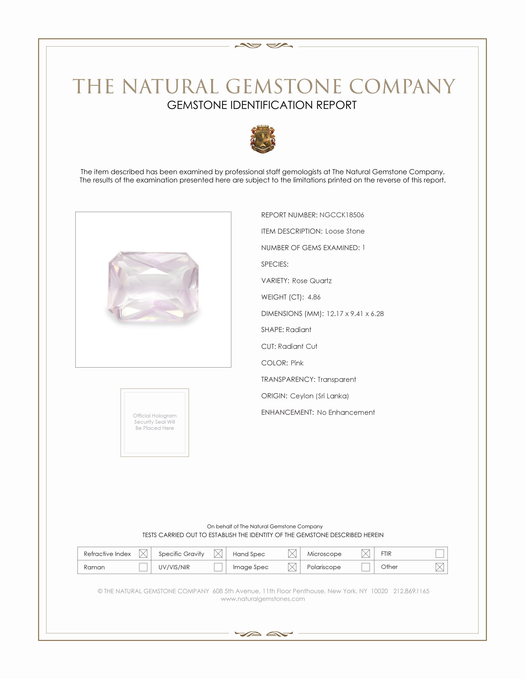 4.86 Ct. Rose Quartz from Ceylon (Sri Lanka)