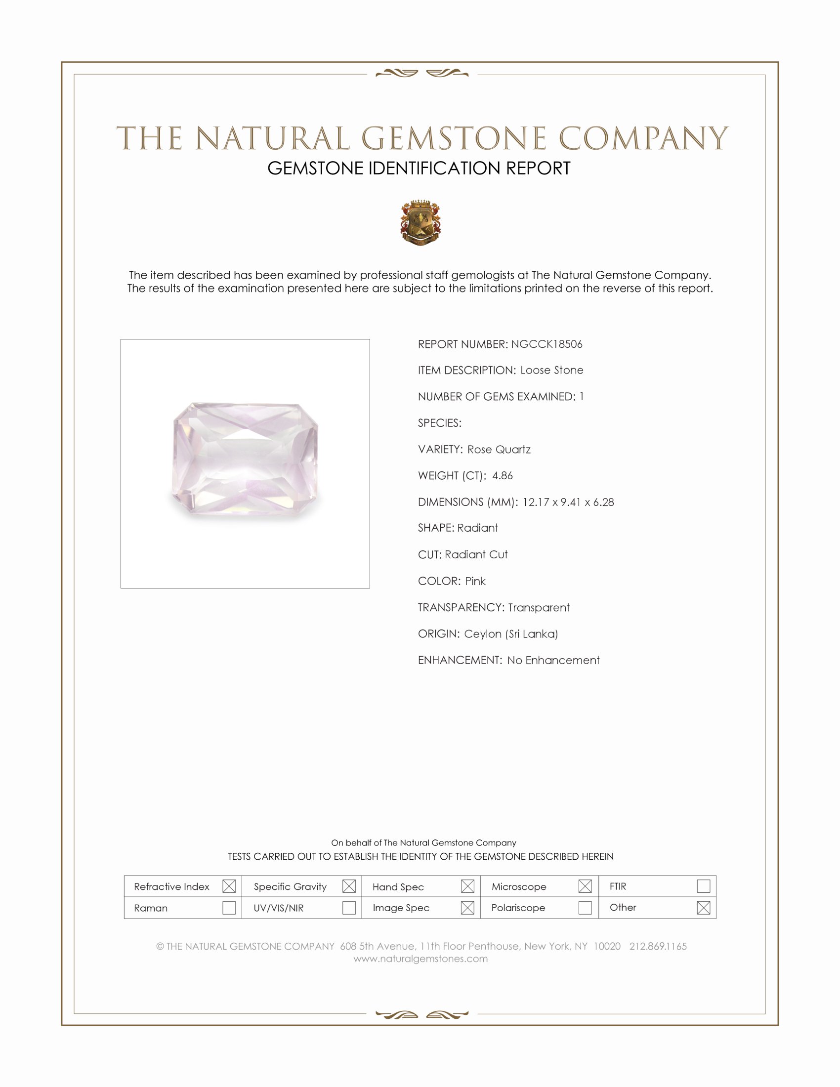 4.86 Ct. Rose Quartz from Ceylon (Sri Lanka)