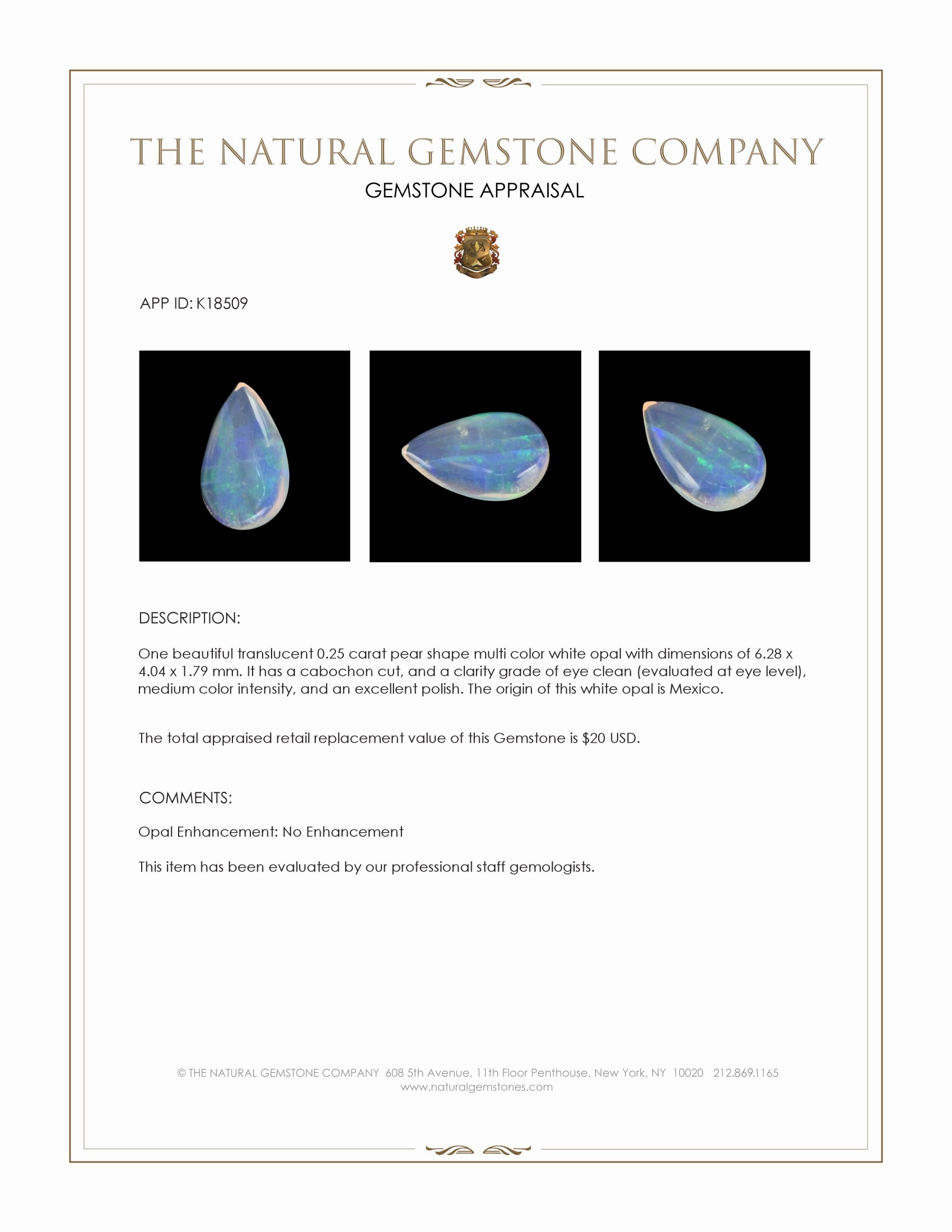 0.25 Ct. Cabochon White Opal from Mexico