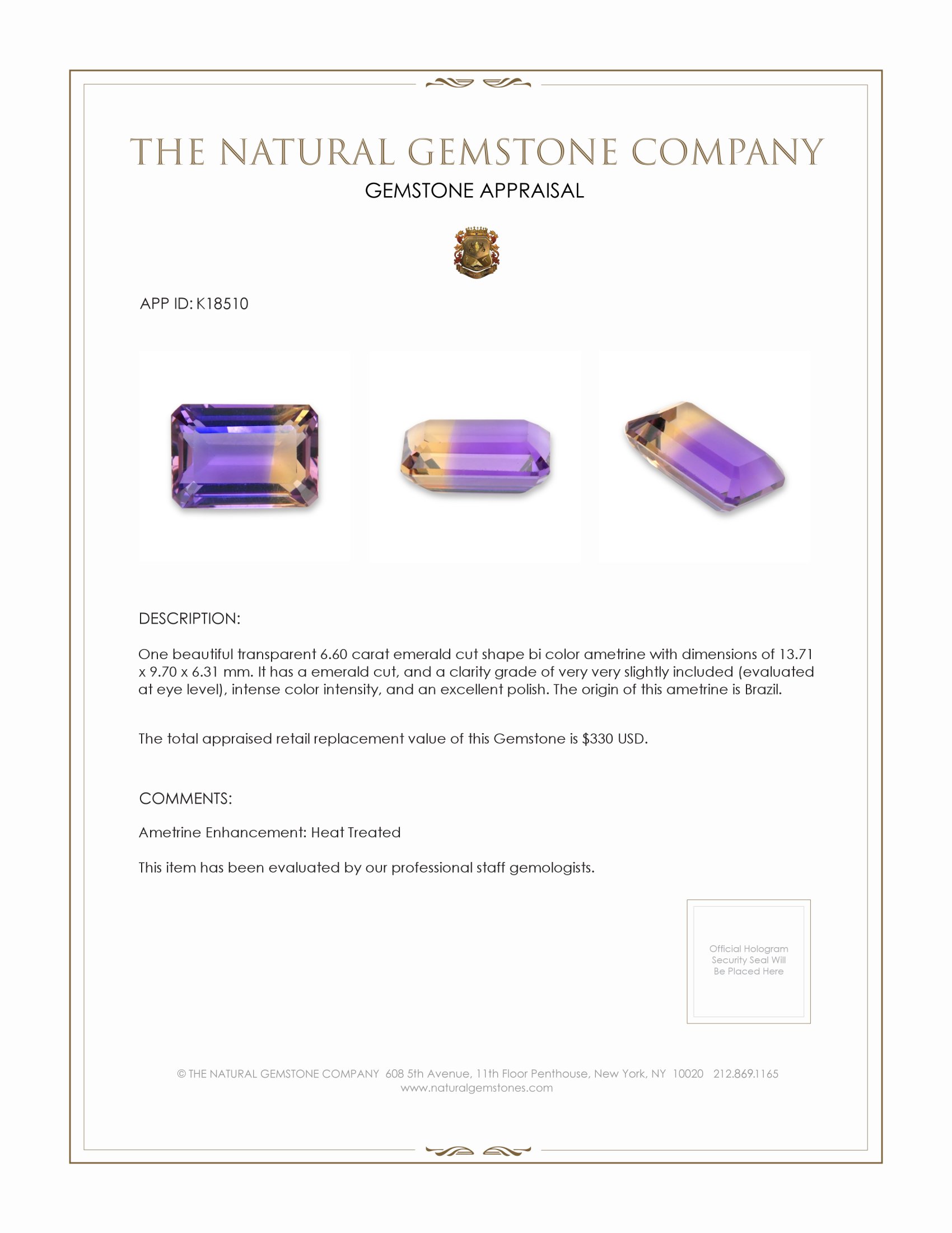 6.60 Ct. Ametrine from Brazil