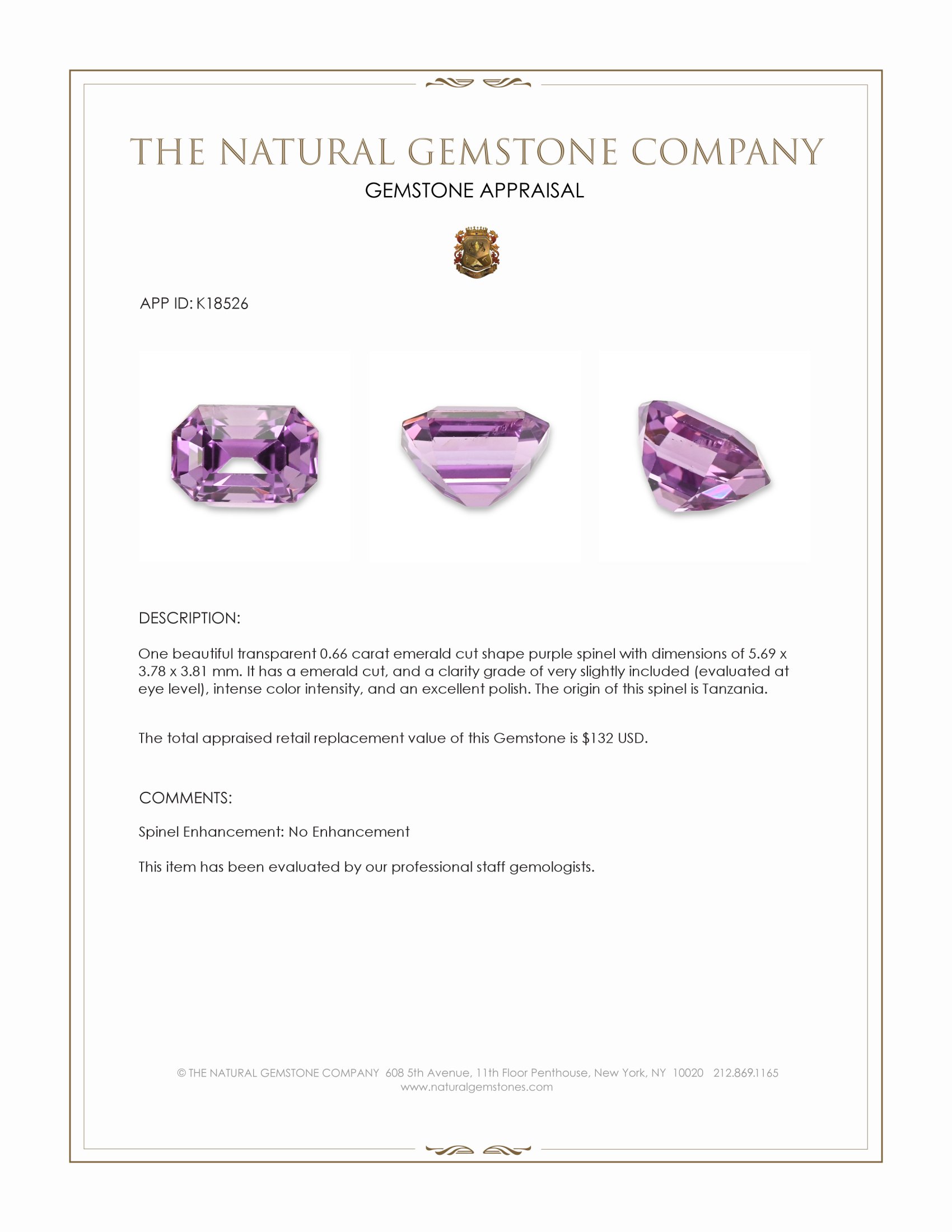 0.66 Ct. Spinel from Tanzania