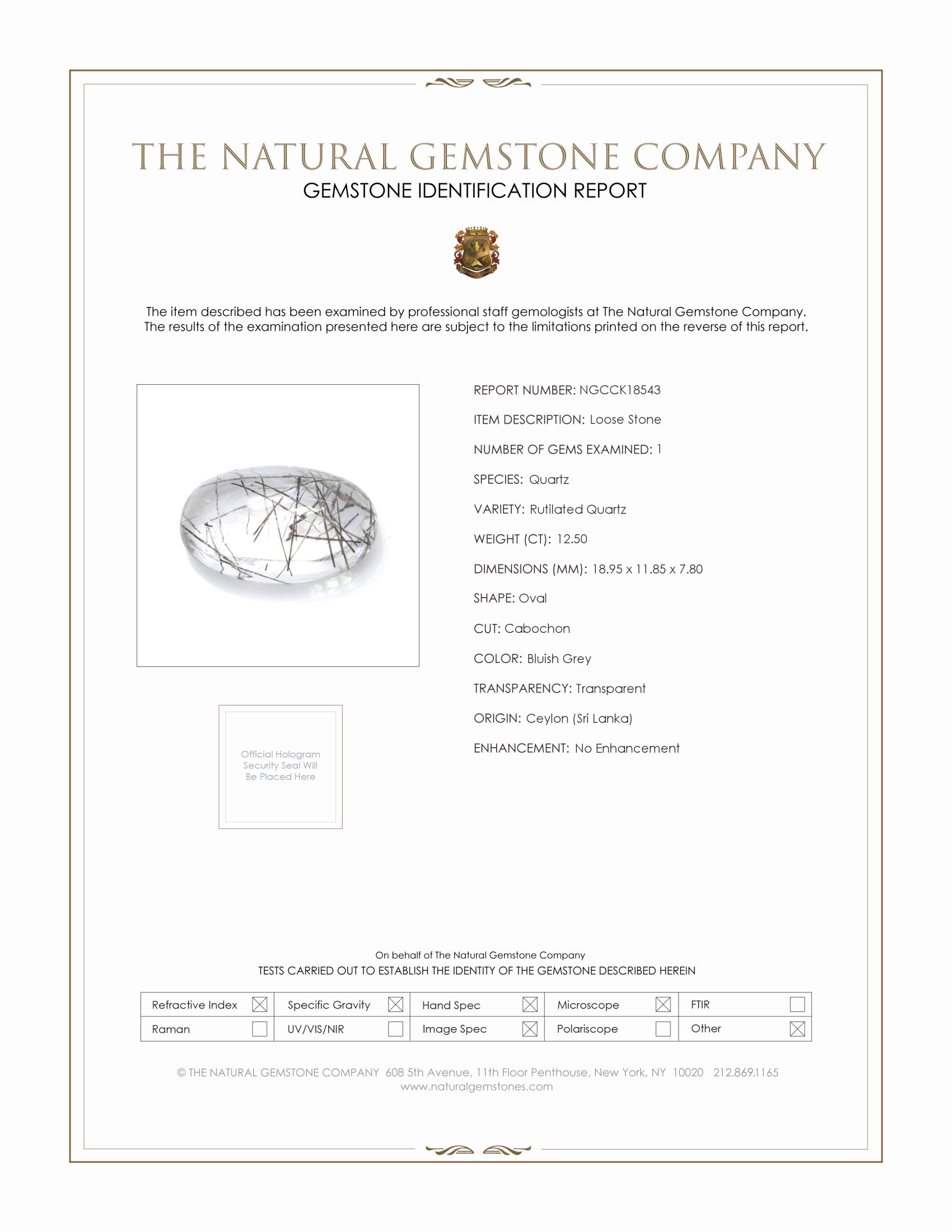 12.50 Ct. Bluish Grey Cabochon Rutilated Quartz from Ceylon (Sri Lanka)