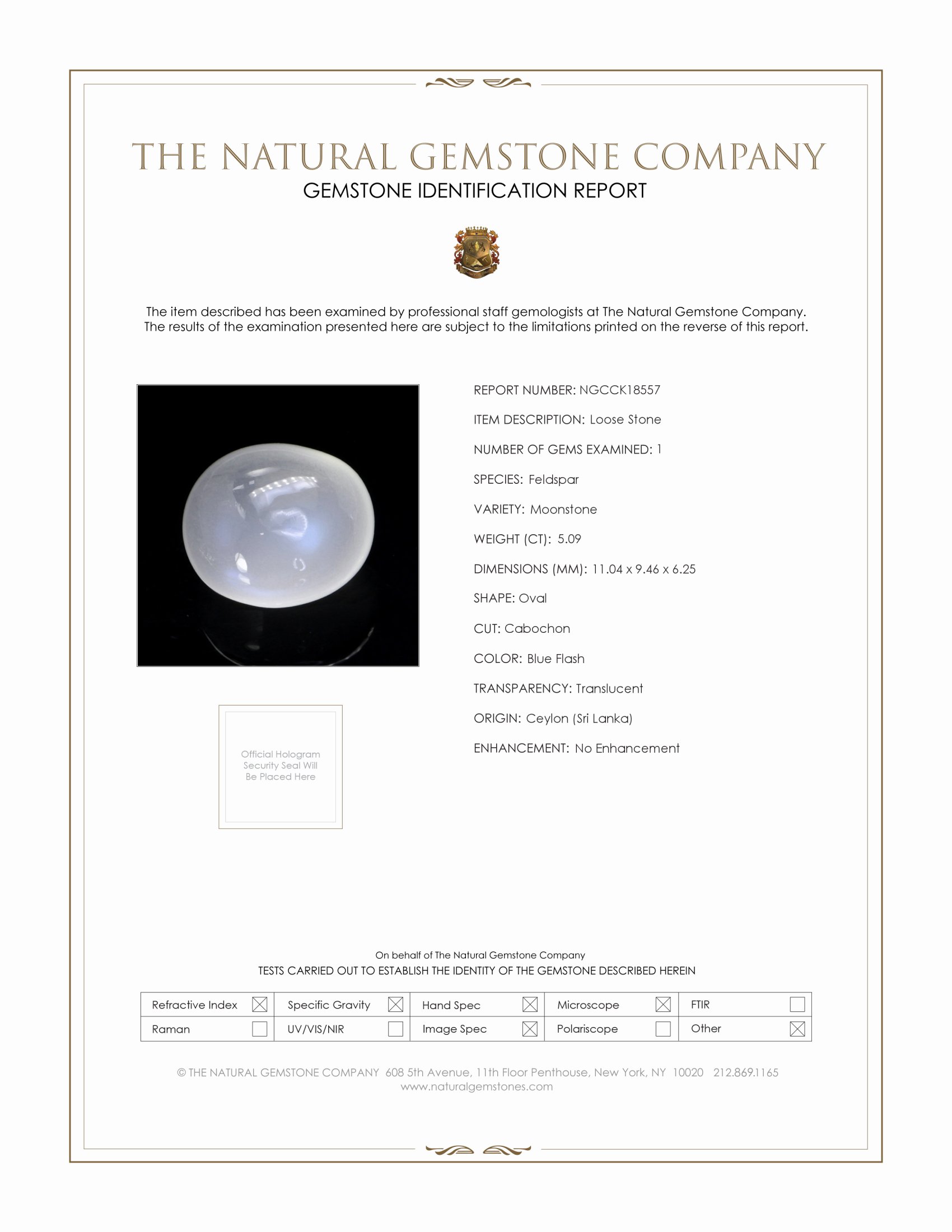 5.09 Ct. Cabochon Moonstone from Ceylon (Sri Lanka)