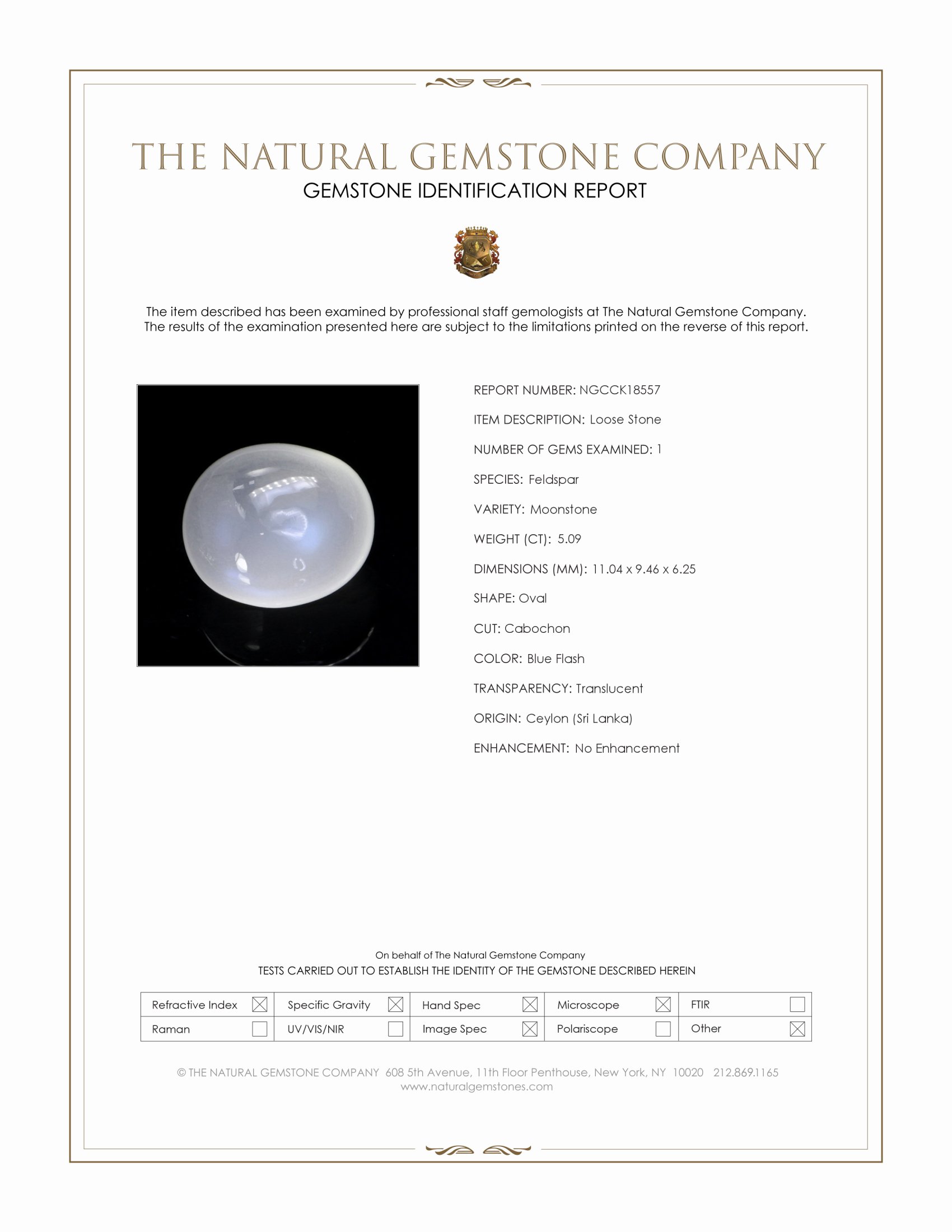 5.09 Ct. Blue Flash Cabochon Moonstone from Ceylon (Sri Lanka)