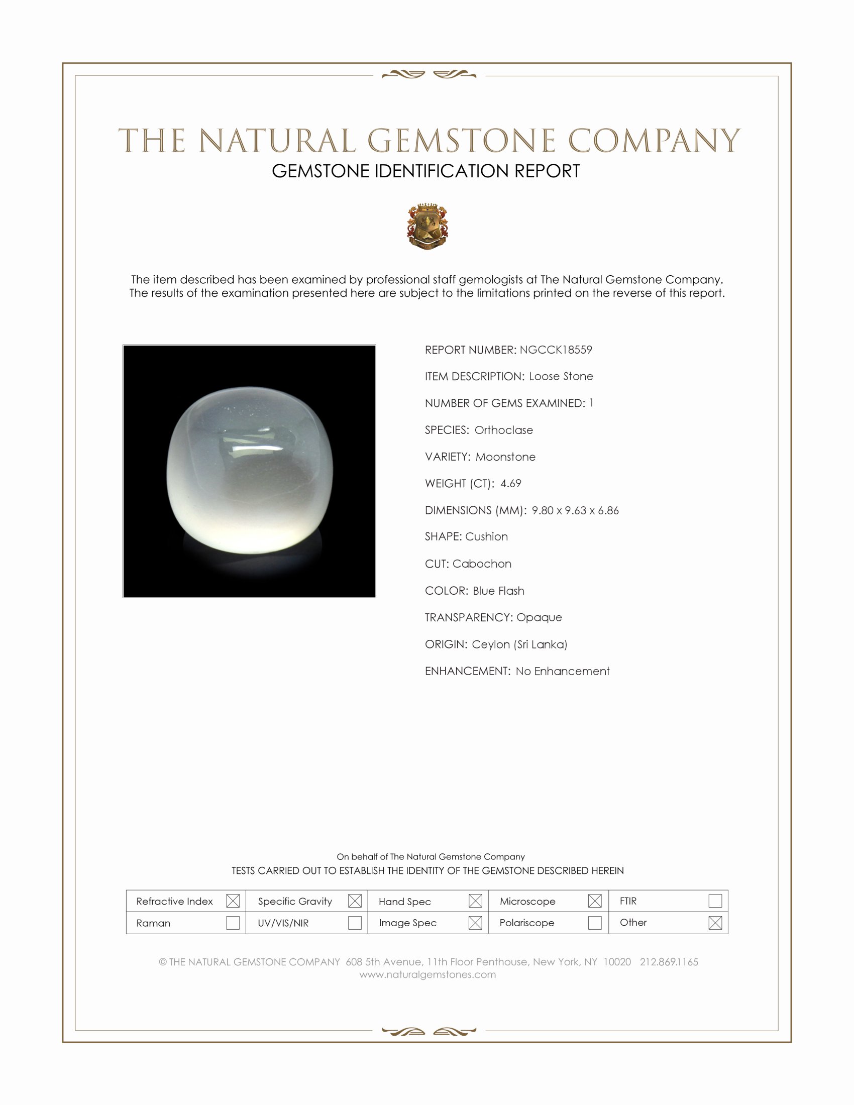 4.69 Ct. Cabochon Moonstone from Ceylon (Sri Lanka)