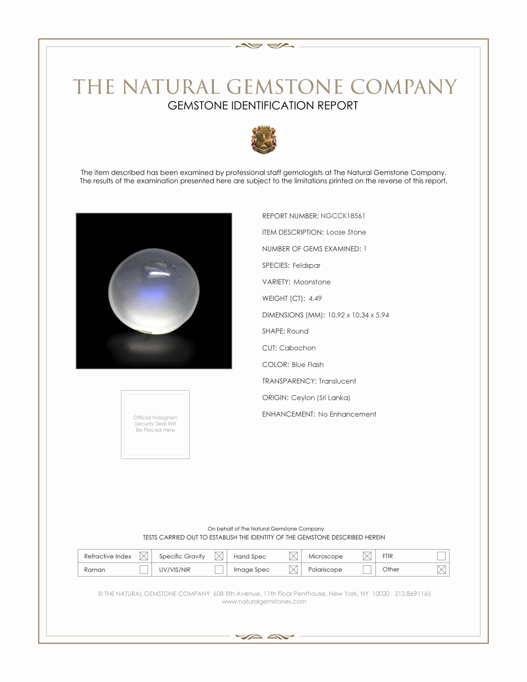 4.49 Ct. Cabochon Moonstone from Ceylon (Sri Lanka)