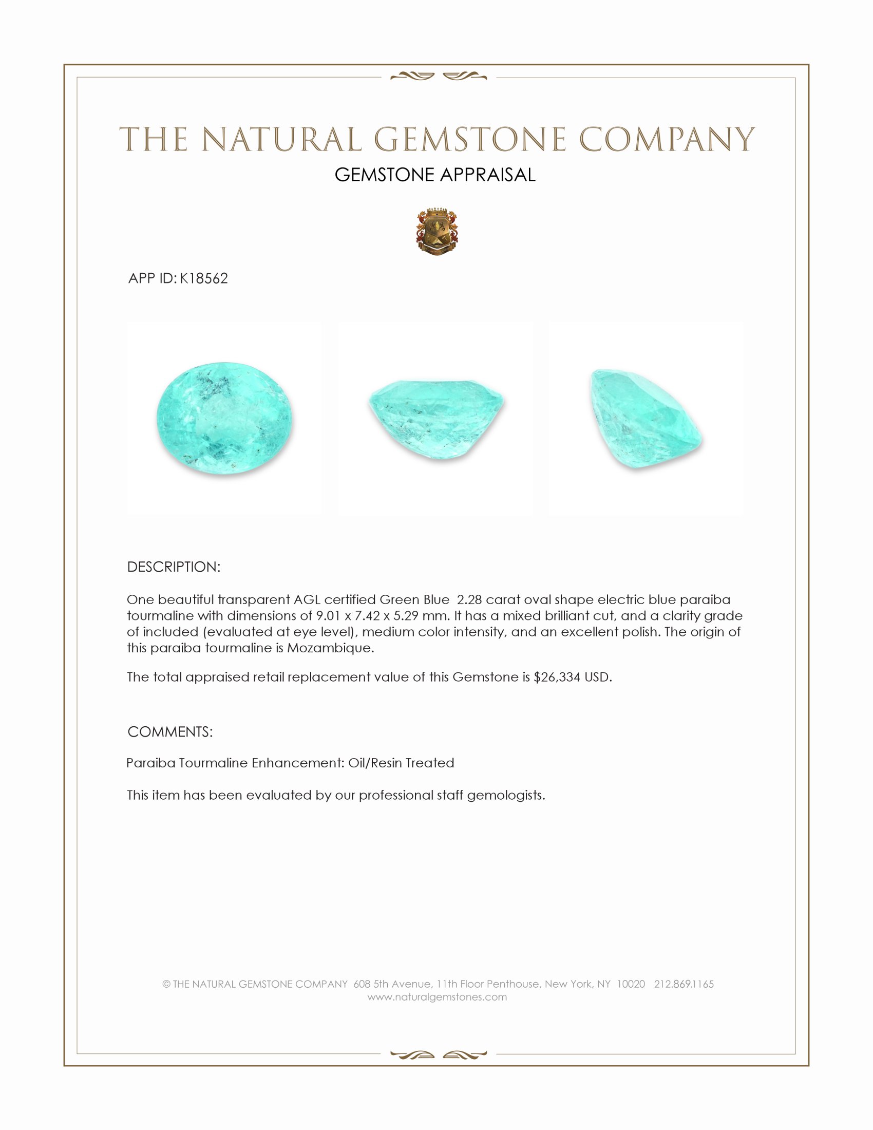 2.28 Ct. Paraiba Tourmaline from Mozambique