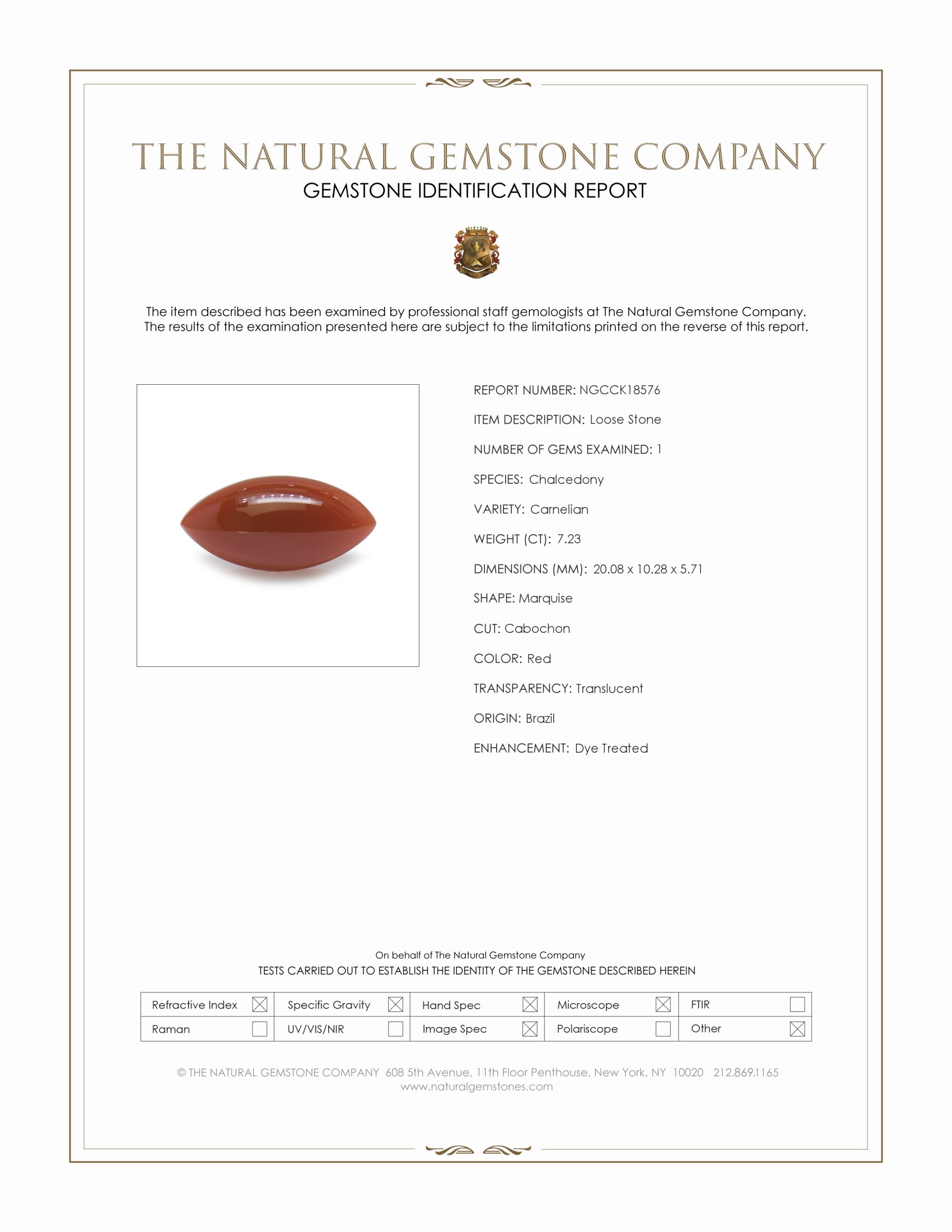 7.23 Ct. Red Cabochon Carnelian from Brazil