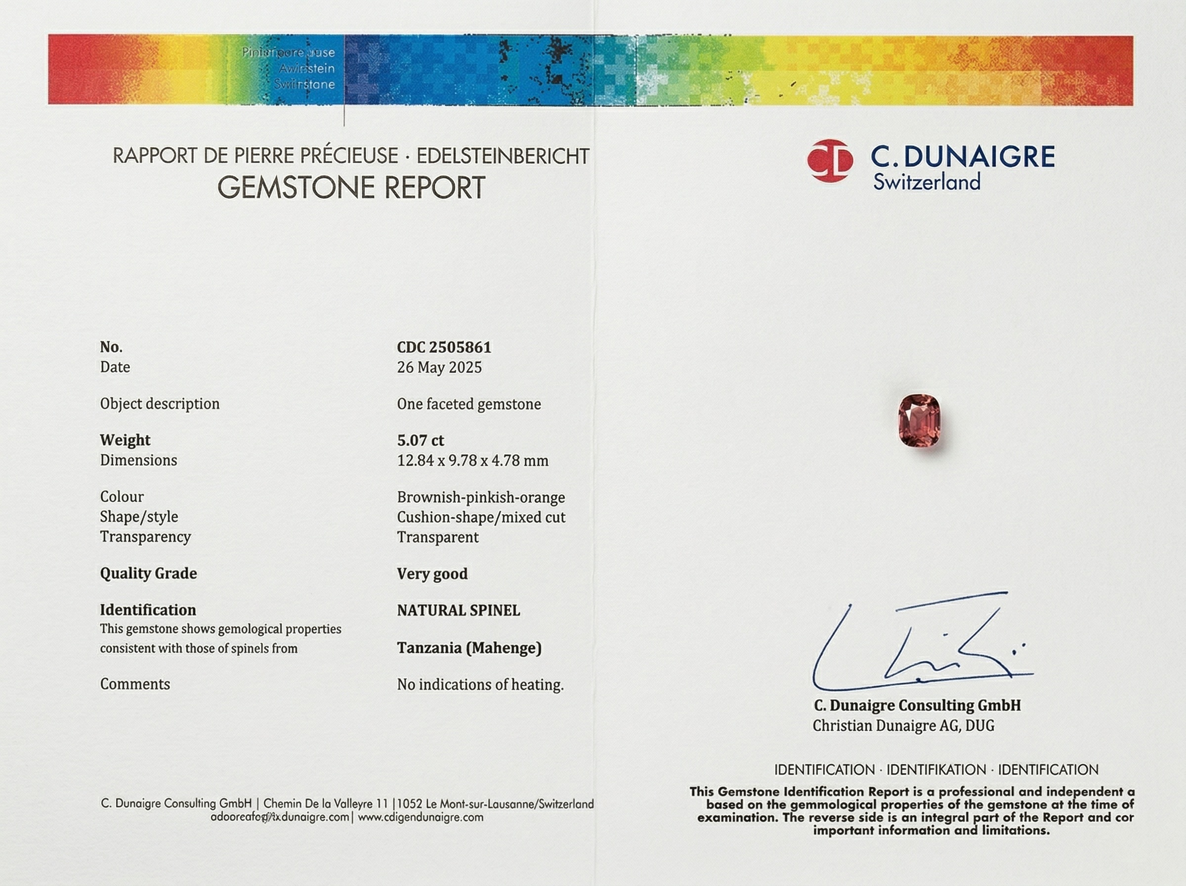 5.07 Ct. Pinkish Red Spinel from Tanzania