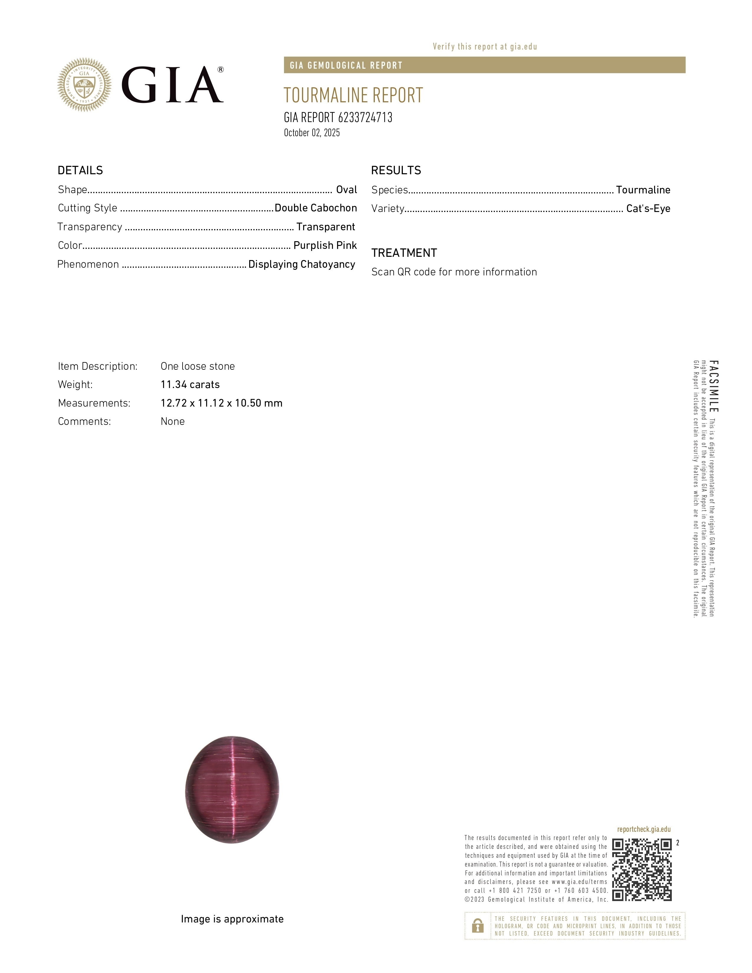 11.34 Ct. Purplish Pink Cabochon Tourmaline from Tanzania